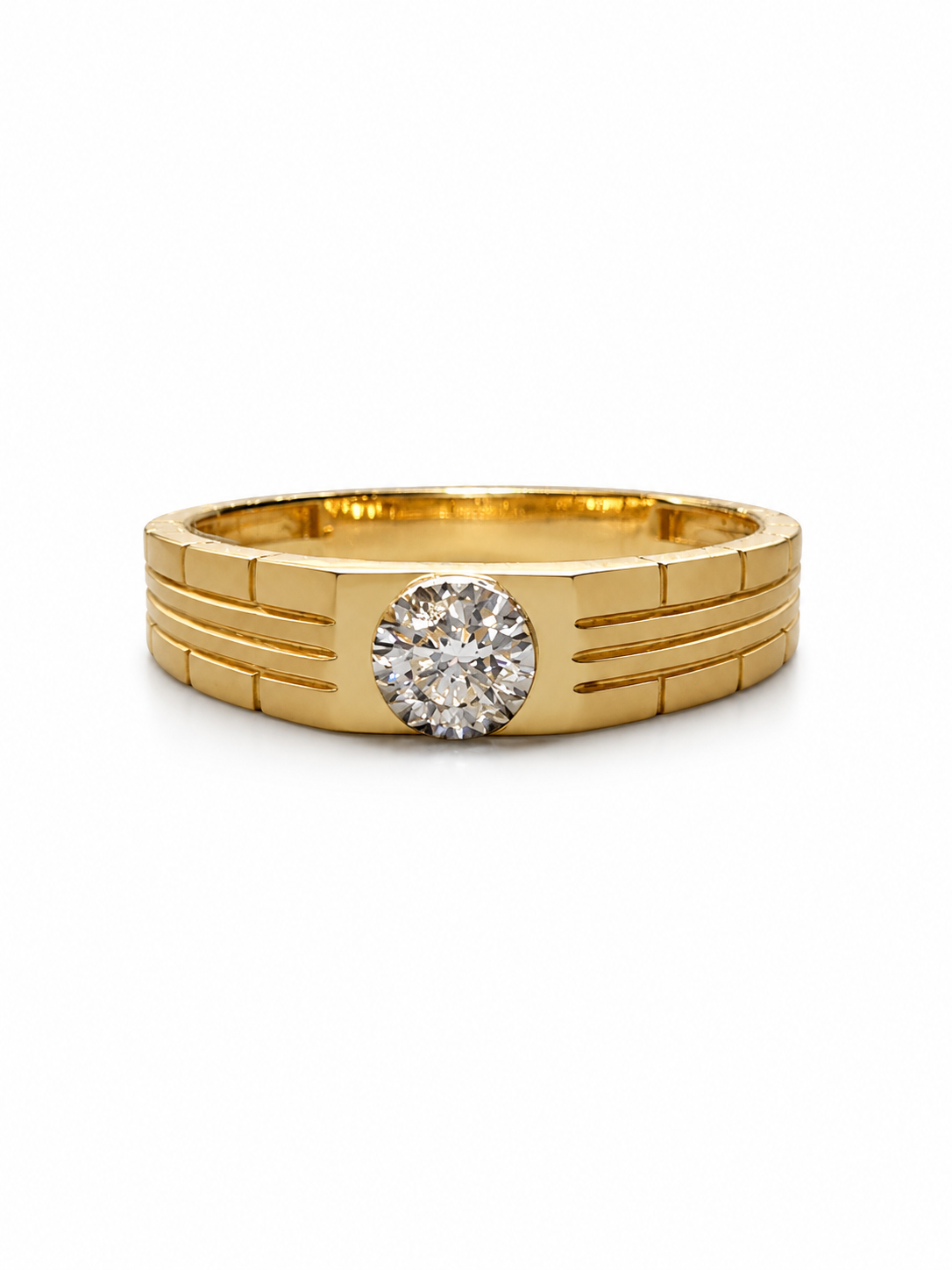 Tavryn Lune Round Lab Diamond Classic Solitaire Ring in 14K Yellow Gold by Fiona Diamonds