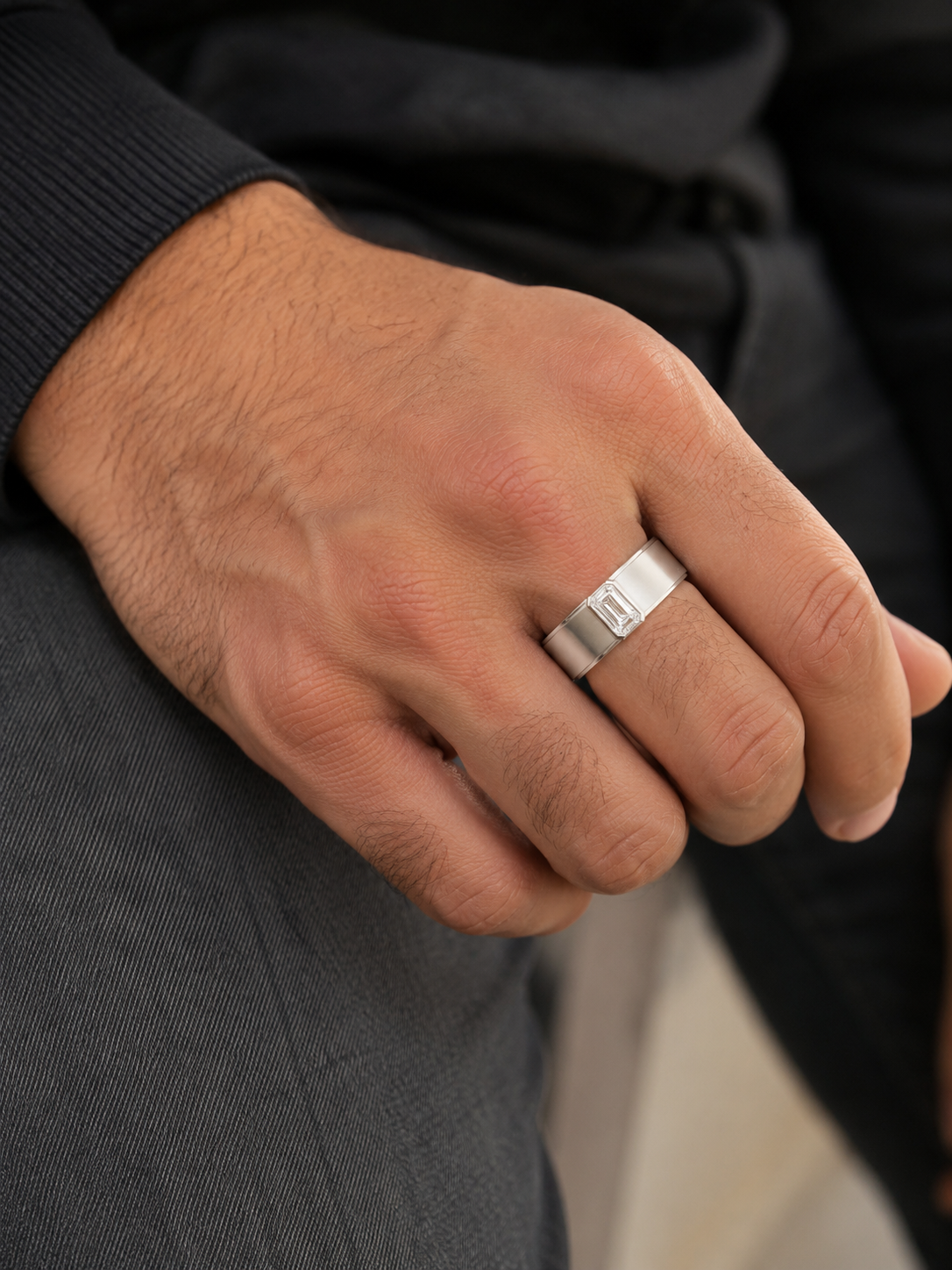 Side profile of Corra Mist Emerald Lab Diamond Classic Solitaire Ring in 14K White Gold Fiona Diamonds