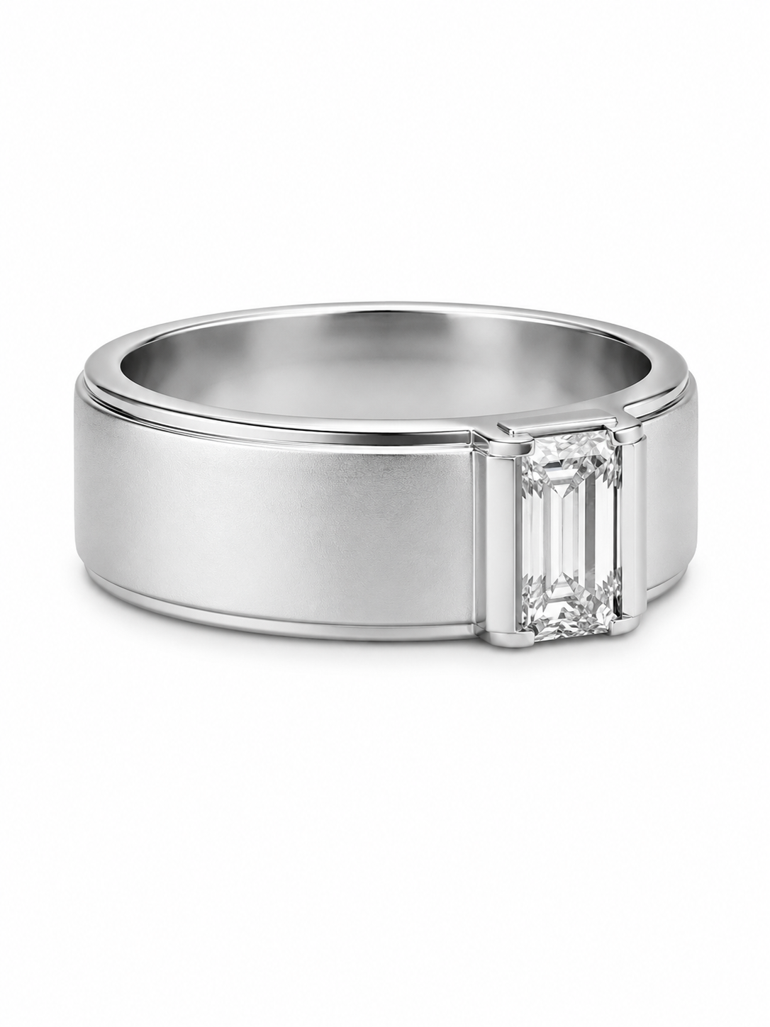 Close-up of Corra Mist Emerald Lab Diamond Classic Solitaire Ring set in 14K White Gold by Fiona Diamonds