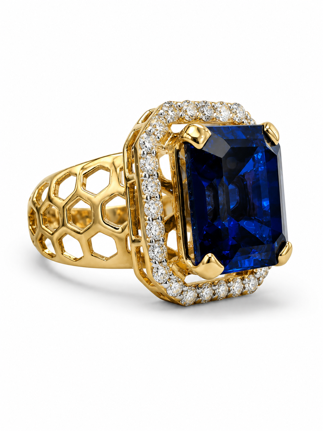Close -up of Wyvern Vex Round Lab Diamond Designer Ring set in 18K Yellow Gold by Fiona Diamonds