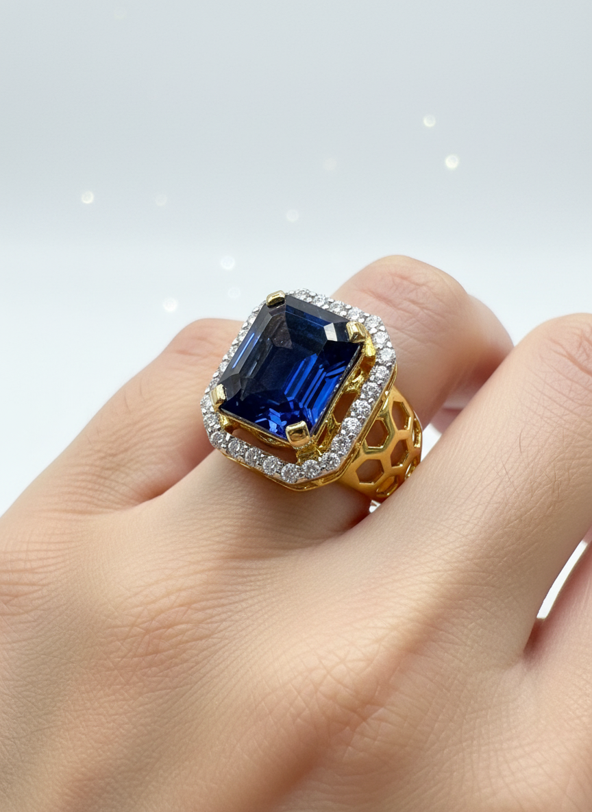 Side view of Wyvern Vex Round Lab Diamond Designer Ring in 18K Yellow Gold - Fiona Diamonds