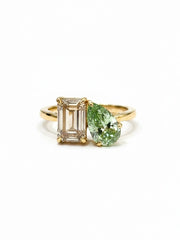 Orion Veil Emerald & Pear Lab Diamond Toi Et Moi Ring in 18K Yellow Gold by Fiona Diamonds