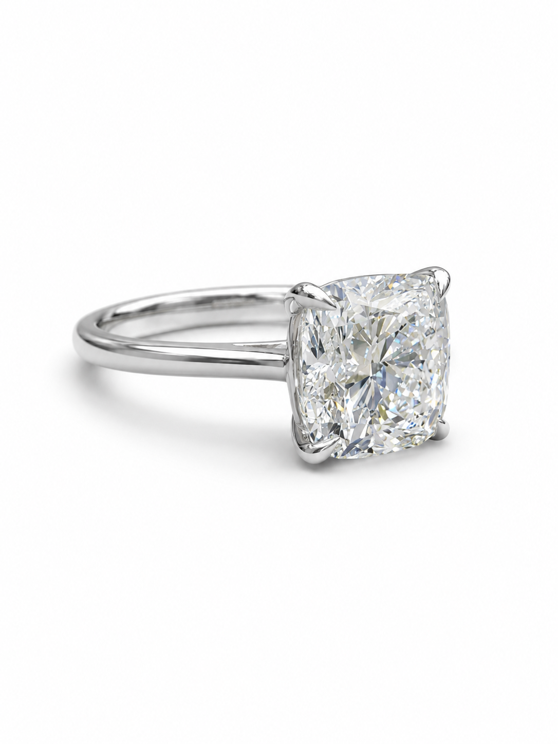 Close-up of Xaelith Glow Cushion Lab Diamond Classic Solitaire Ring set in 18K White Gold by Fiona Diamonds