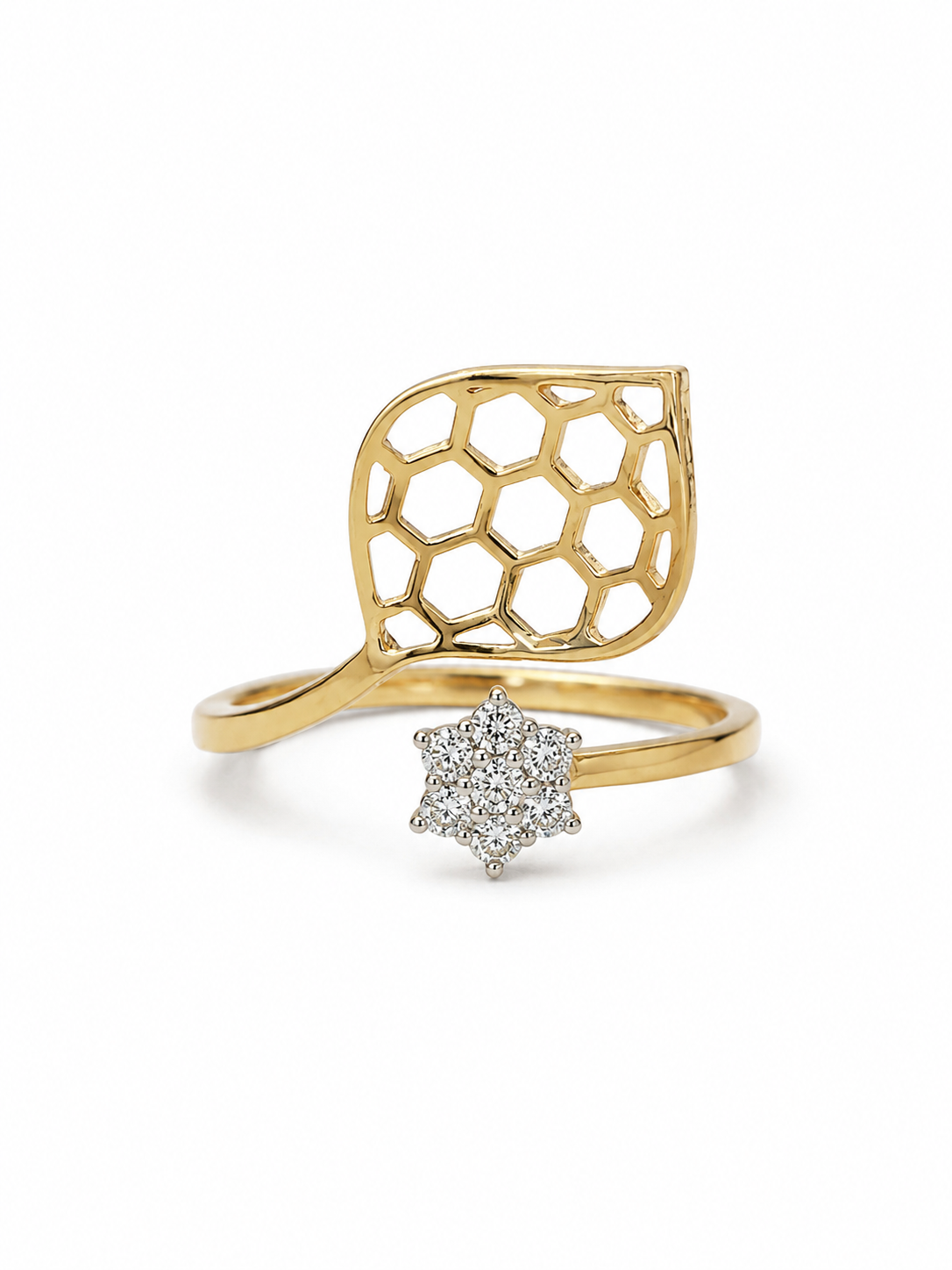 Lirien Haze Round Lab Diamond Designer Ring in 14K Yellow Gold by Fiona Diamonds