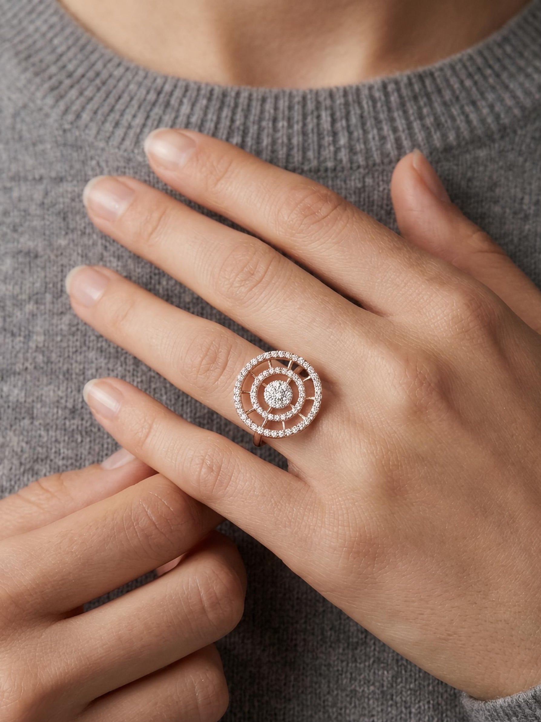 Side view of Kellan Veil Round Lab Diamond Designer Ring in 14K Rose Gold - Fiona Diamonds