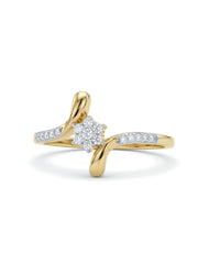 Quenby Lune Round Lab Diamond Designer Ring in 14K Yellow Gold by Fiona Diamonds