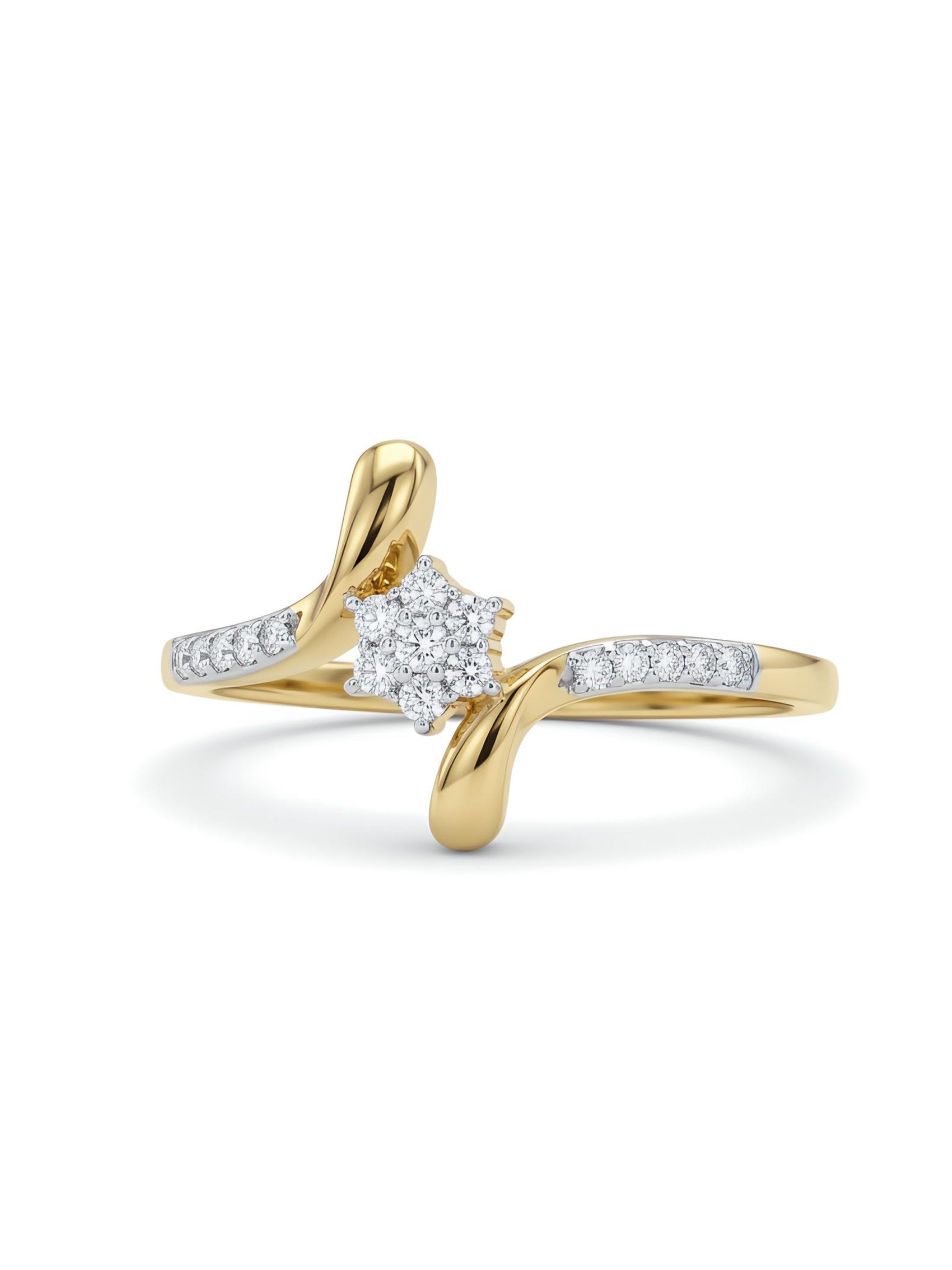 Quenby Lune Round Lab Diamond Designer Ring in 14K Yellow Gold by Fiona Diamonds