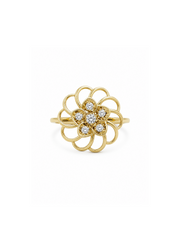 Riven Mist Round Lab Diamond Designer Ring in 14K Yellow Gold by Fiona Diamonds