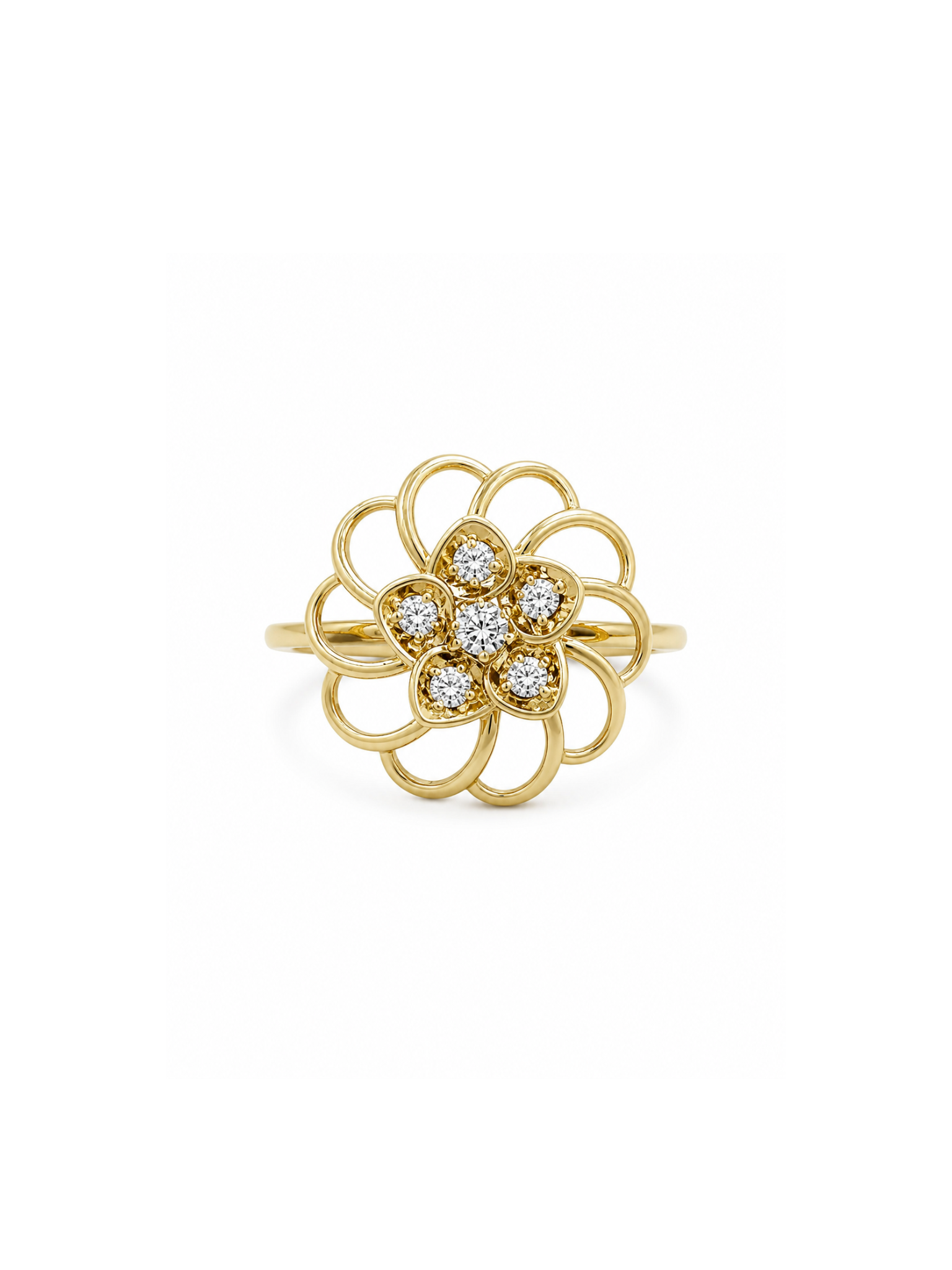 Riven Mist Round Lab Diamond Designer Ring in 14K Yellow Gold by Fiona Diamonds