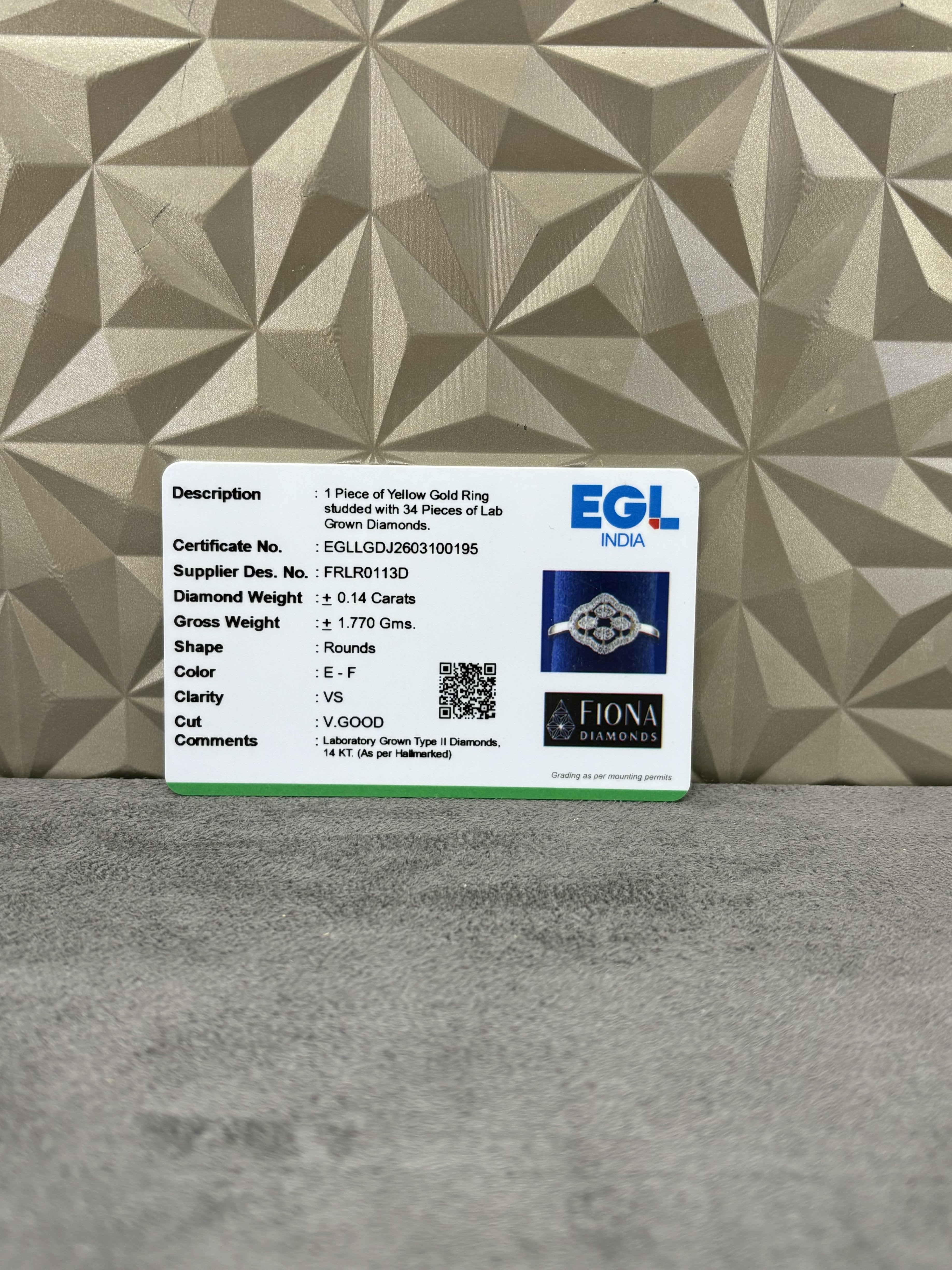 Fiona Diamonds Maven Lace Round Lab Diamond Designer Ring in 14K Yellow Gold on hand