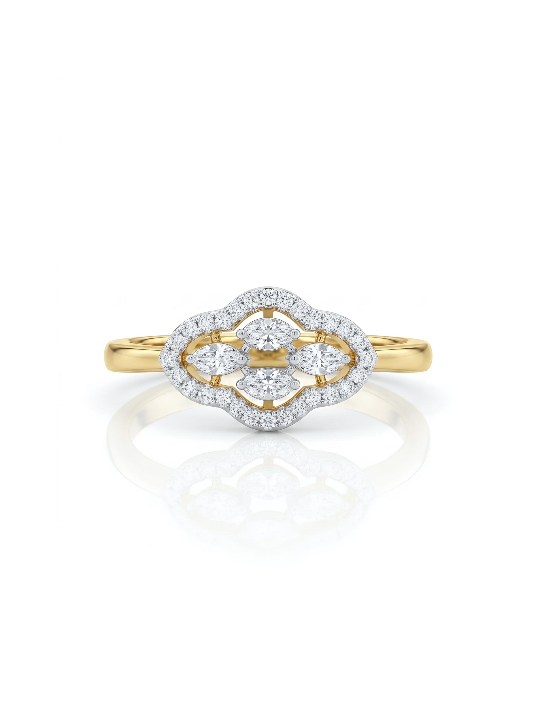Maven Lace Round Lab Diamond Designer Ring in 14K Yellow Gold by Fiona Diamonds