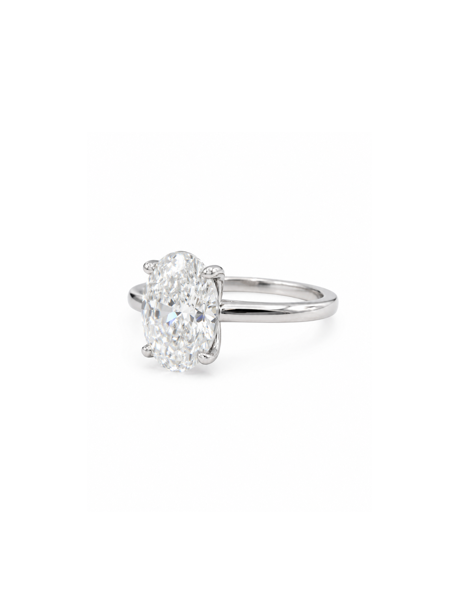 Close-up of Haven Rift Oval Lab Diamond Classic Solitaire Ring set in 18K White Gold by Fiona Diamonds