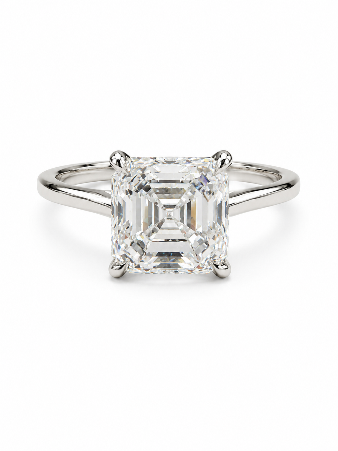 Cavryn Drift Asscher Lab Diamond Classic Solitaire Ring in 18K White Gold by Fiona Diamonds