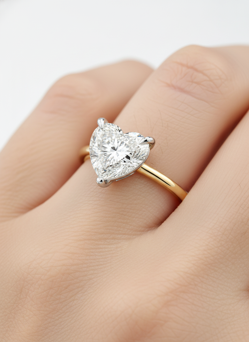 Side profile of Daelith Flare Heart Lab Diamond Classic Solitaire Ring in 18K Yellow Gold Fiona Diamonds
