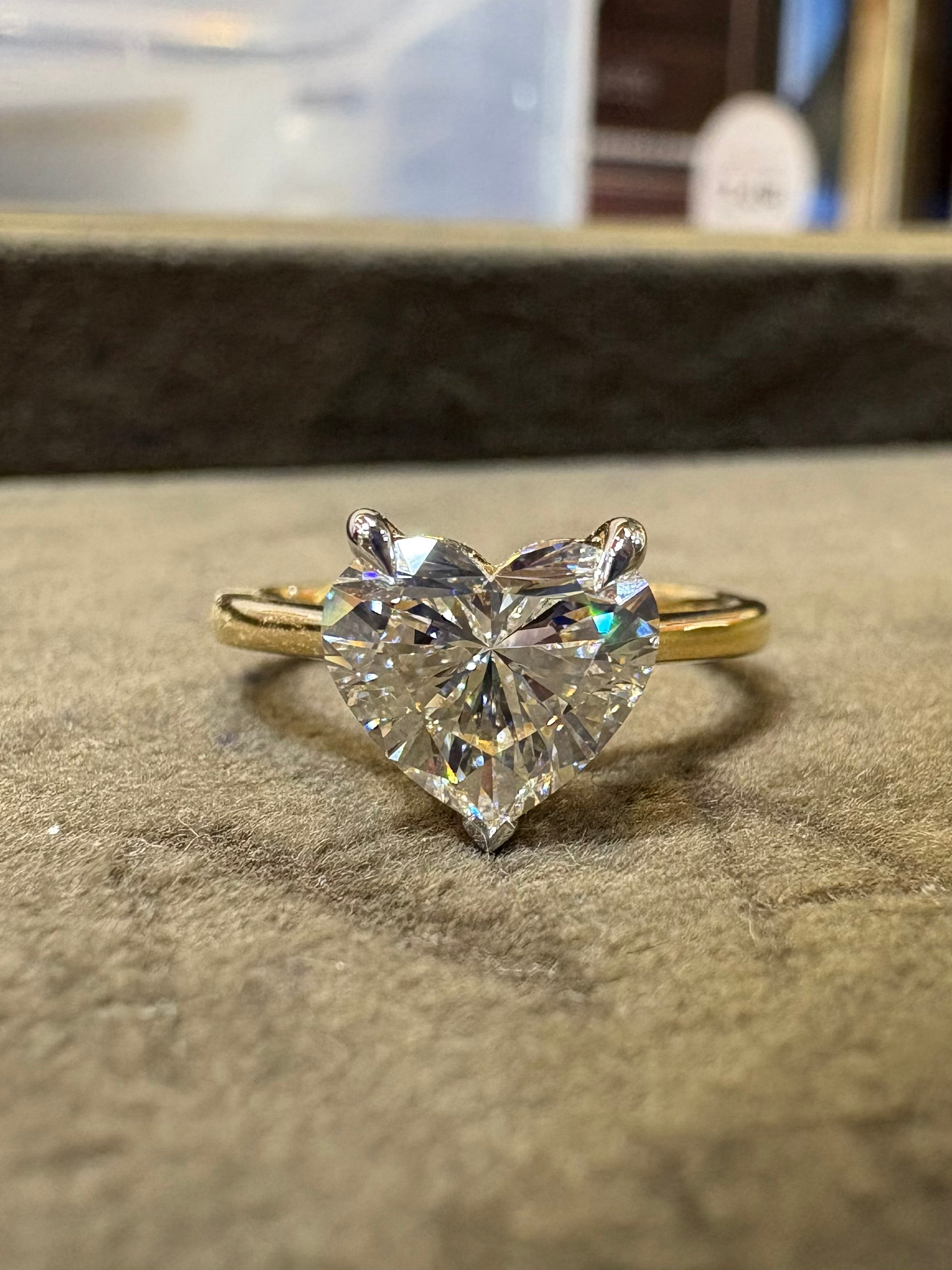 Fiona Diamonds Daelith Flare Heart Lab Diamond Classic Solitaire Ring in 18K Yellow Gold on hand