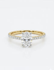 Idris Flare Oval Lab Diamond Side Stone Solitaire Ring in 14K Yellow Gold by Fiona Diamonds