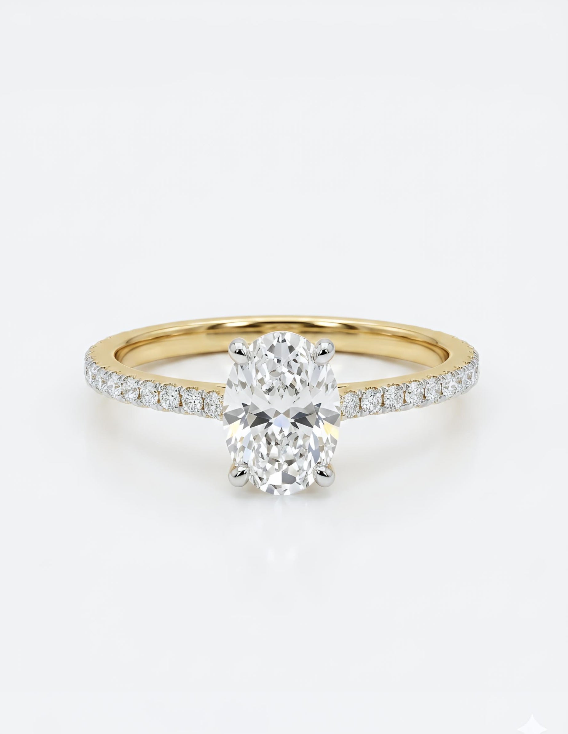 Idris Flare Oval Lab Diamond Side Stone Solitaire Ring in 14K Yellow Gold by Fiona Diamonds