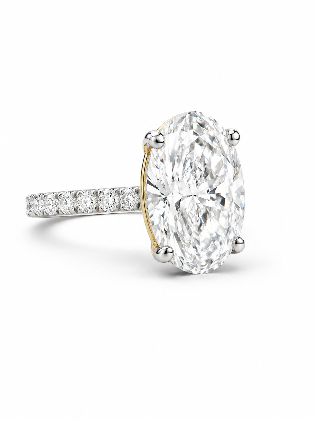 Side view of Eaelith Lune Oval Lab Diamond Side Stone Solitaire Ring in 18K Yellow Gold  Fiona Diamonds