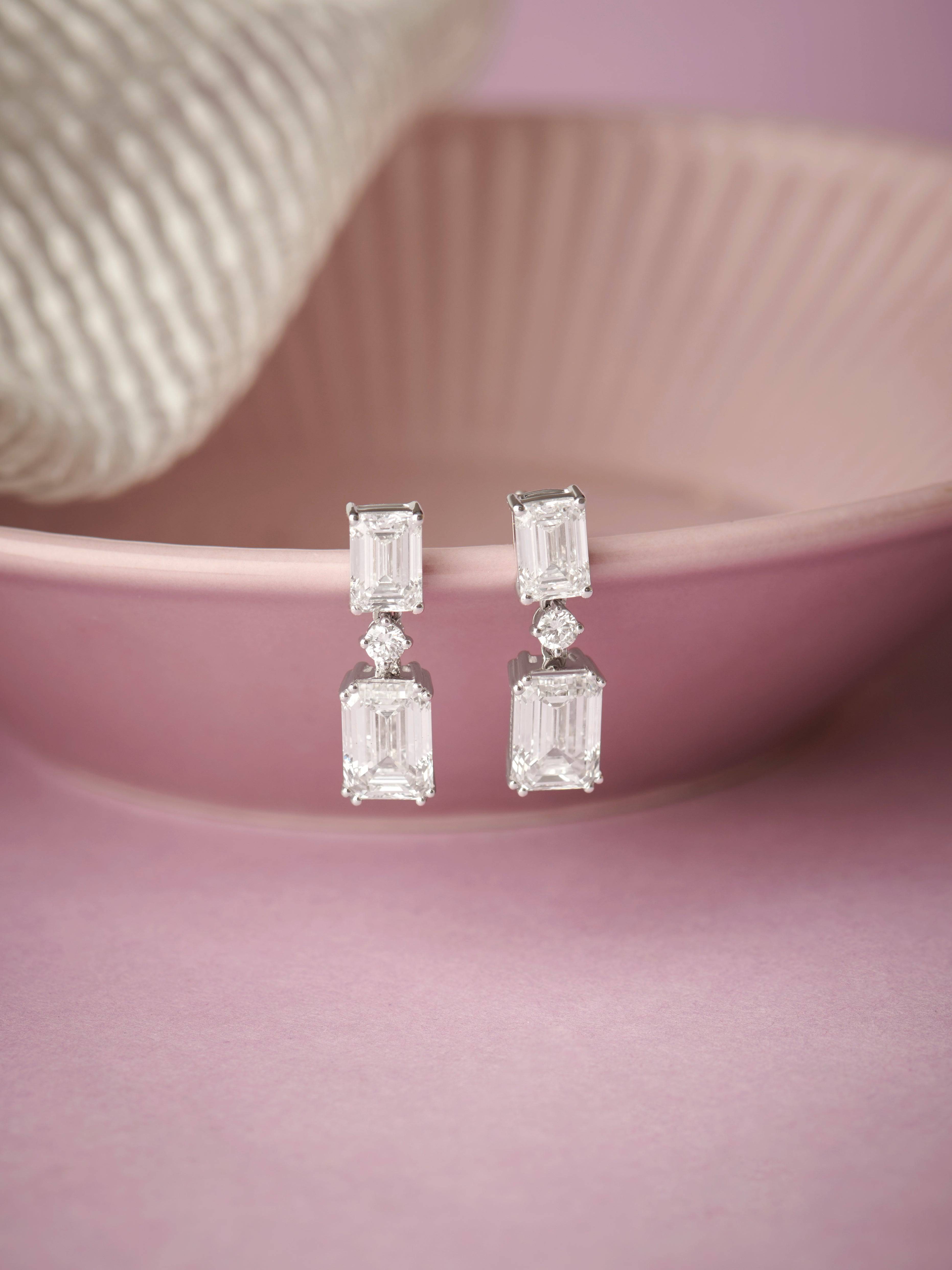 Fiona Diamonds Miguel Emerald Lab Diamond Drop Earrings in 14K White Gold - elegant look