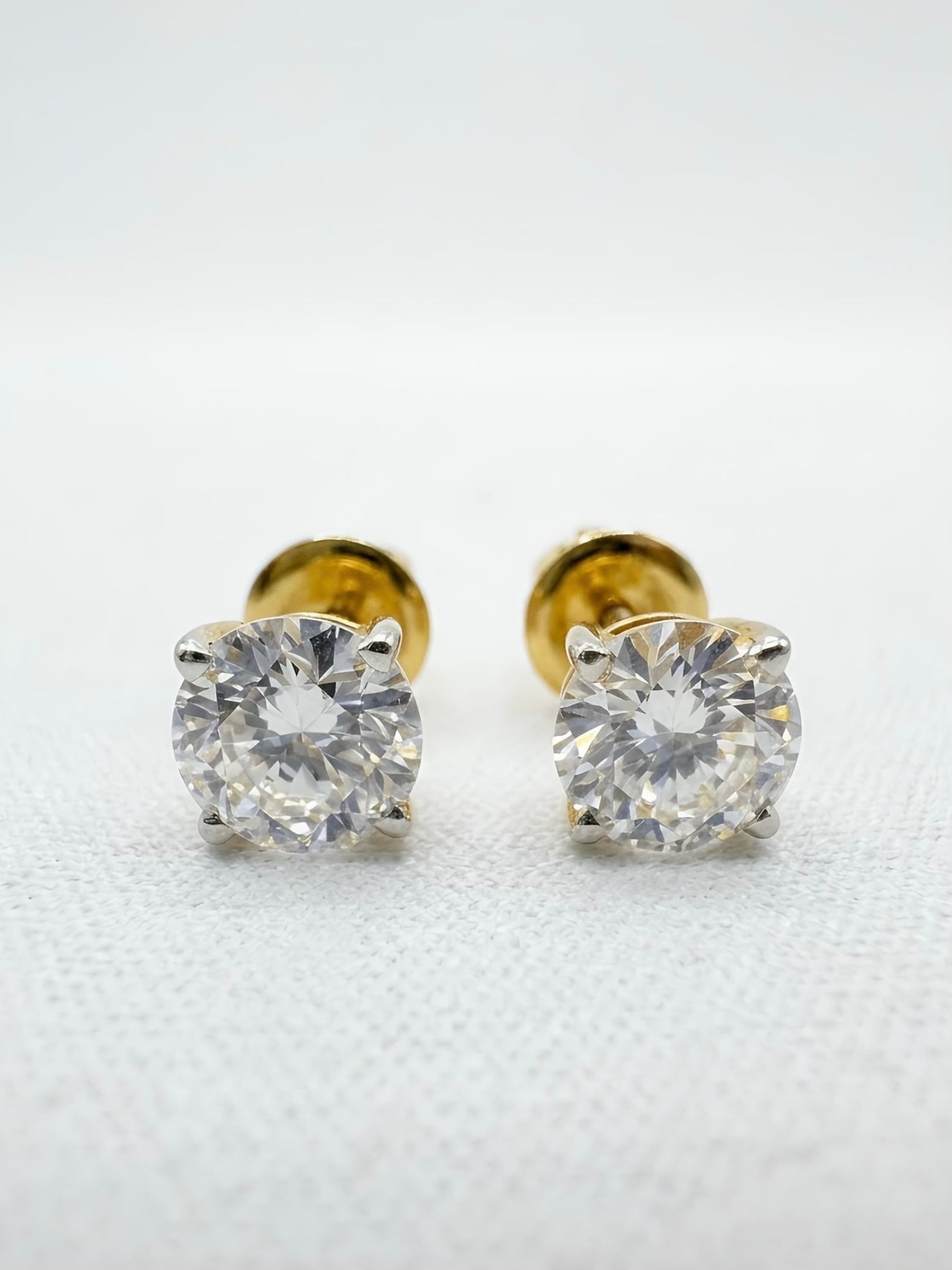 Elowen Mist Round Lab Diamond Classic Solitaire Stud Earrings in 18K Yellow Gold by Fiona Diamonds