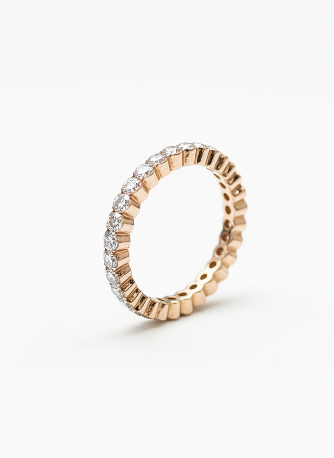 Side view of Isariel Round Lab Diamond Eternity Ring in 14K Rose Gold - Fiona Diamonds