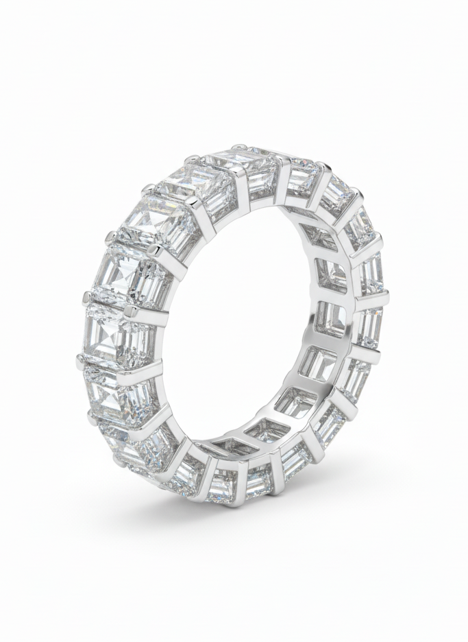 Side view of Imperial Emerald Lab Diamond Eternity Ring in 14K White Gold - Fiona Diamonds