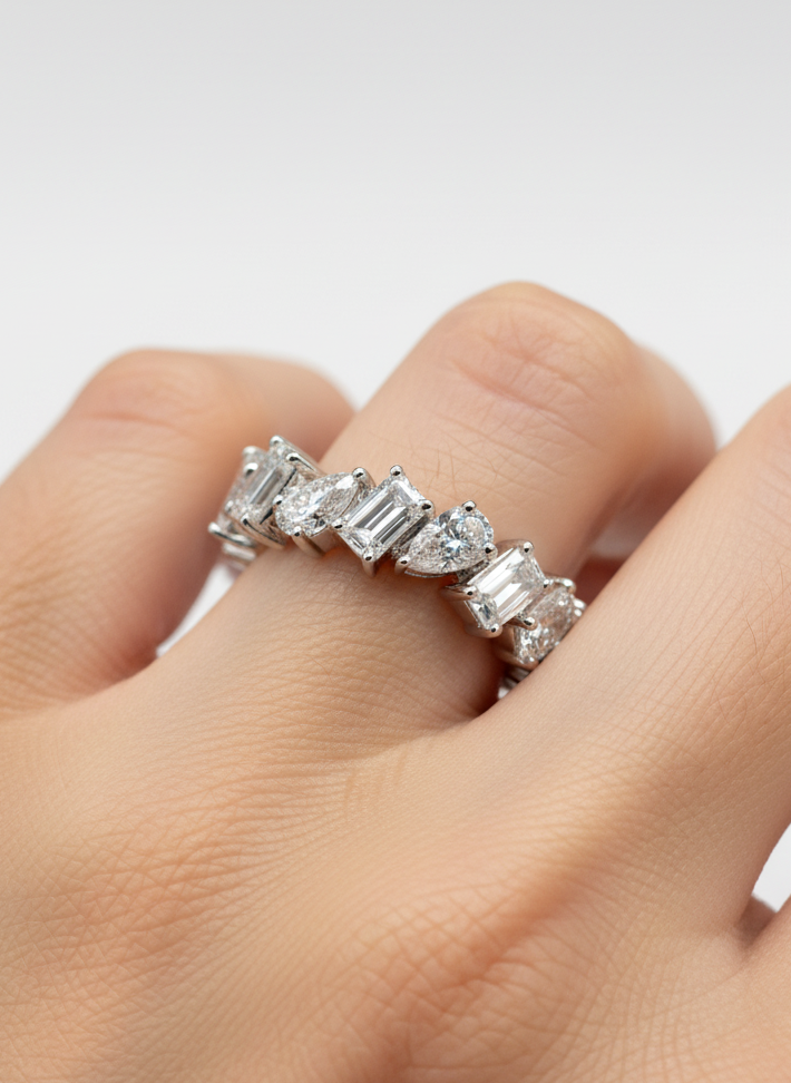 Side view of Sapphire Emerald Lab Diamond Eternity Ring in 14K White Gold - Fiona Diamonds