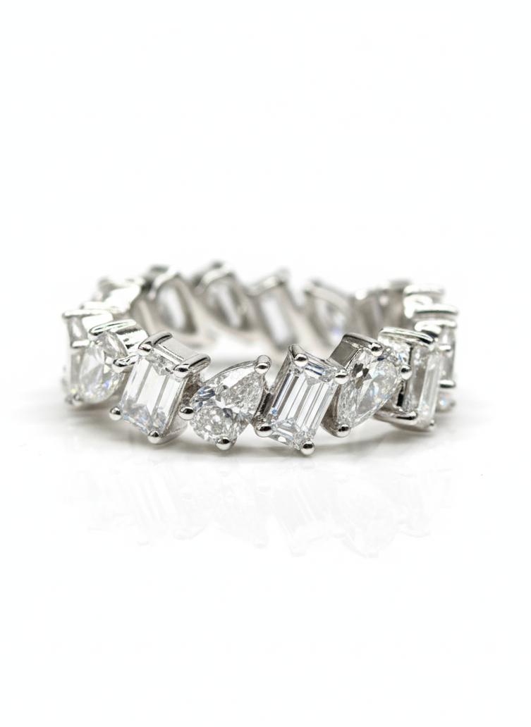 Sapphire Emerald Lab Diamond Eternity Ring in 14K White Gold by Fiona Diamonds
