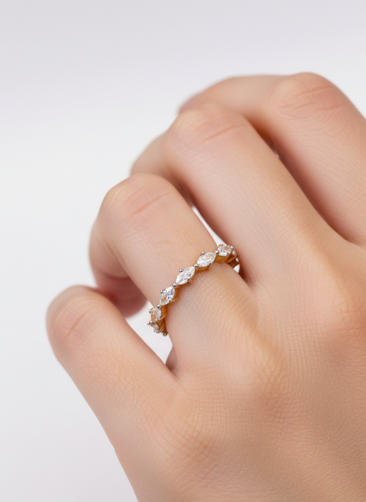 Side view of Marvel Marquise Lab Diamond Eternity Ring in 14K Yellow Gold - Fiona Diamonds