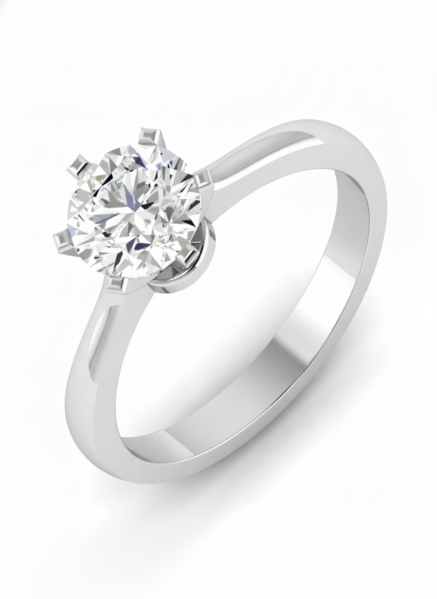 Side profile of Jiawen 2.5ct Round Lab Diamond Classic Solitaire Ring in 18K White Gold Fiona Diamonds