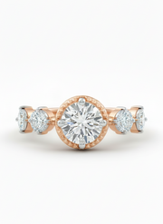 Xiaomei 1ct Round Lab Diamond Side Stone Solitaire Ring in 14K Rose Gold by Fiona Diamonds