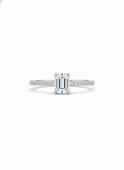 QuantaPulse 50 Pointer Lab Grown Diamond Ring - Radiant & Elegant Emerald Lab Diamond Side Stone Solitaire Ring in 18K Rose Gold by Fiona Diamonds