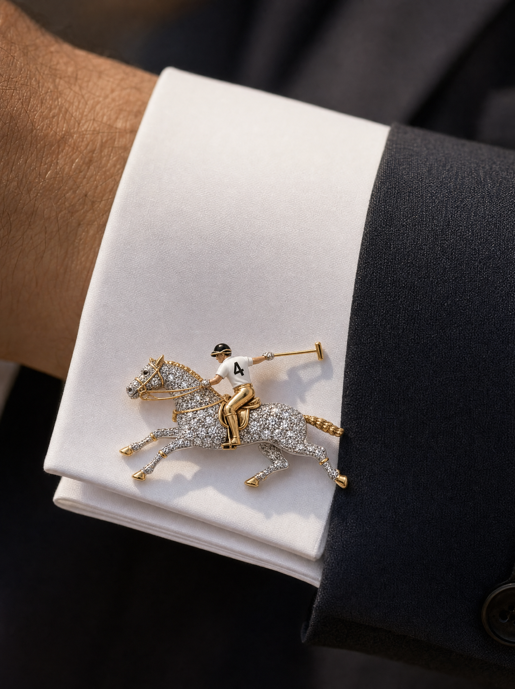 Buy Polo Player Lab Diamond Cufflink | Fiona Diamonds