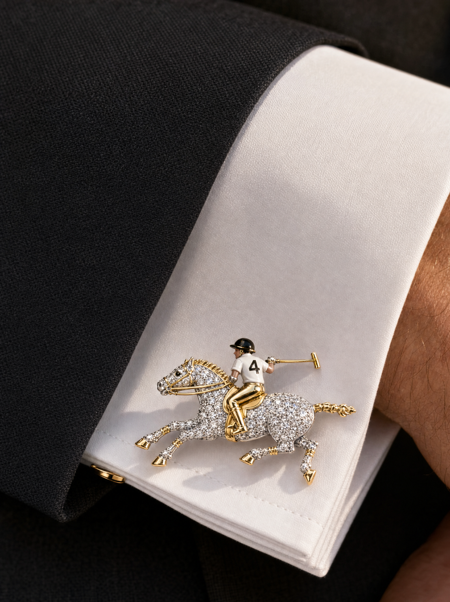 Buy Galloping Polo Lab Diamond Cufflink | Fiona Diamonds