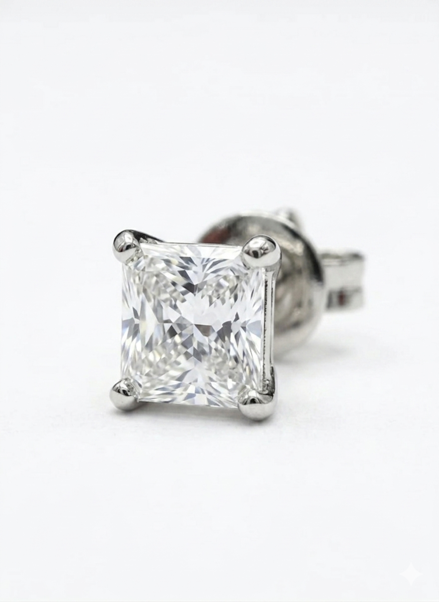 Fable Loop Princess Lab Diamond Classic Solitaire Stud Earrings in 18K White Gold by Fiona Diamonds