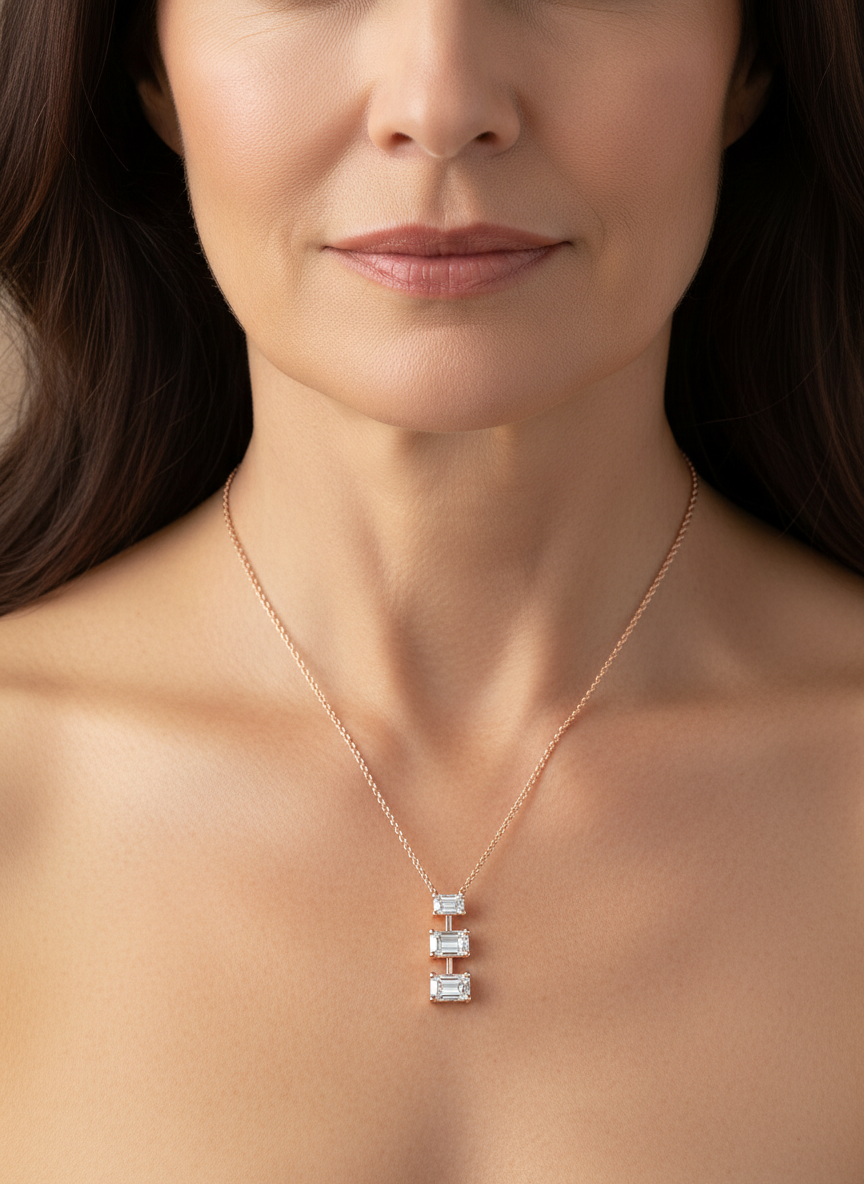 3 Stone Emerald Lab Diamond Pendant