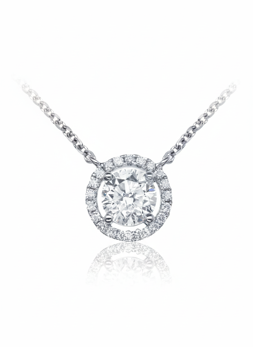 Majesty 50 Pointer Round Lab Diamond Halo Pendant in 18K White Gold by Fiona Diamonds