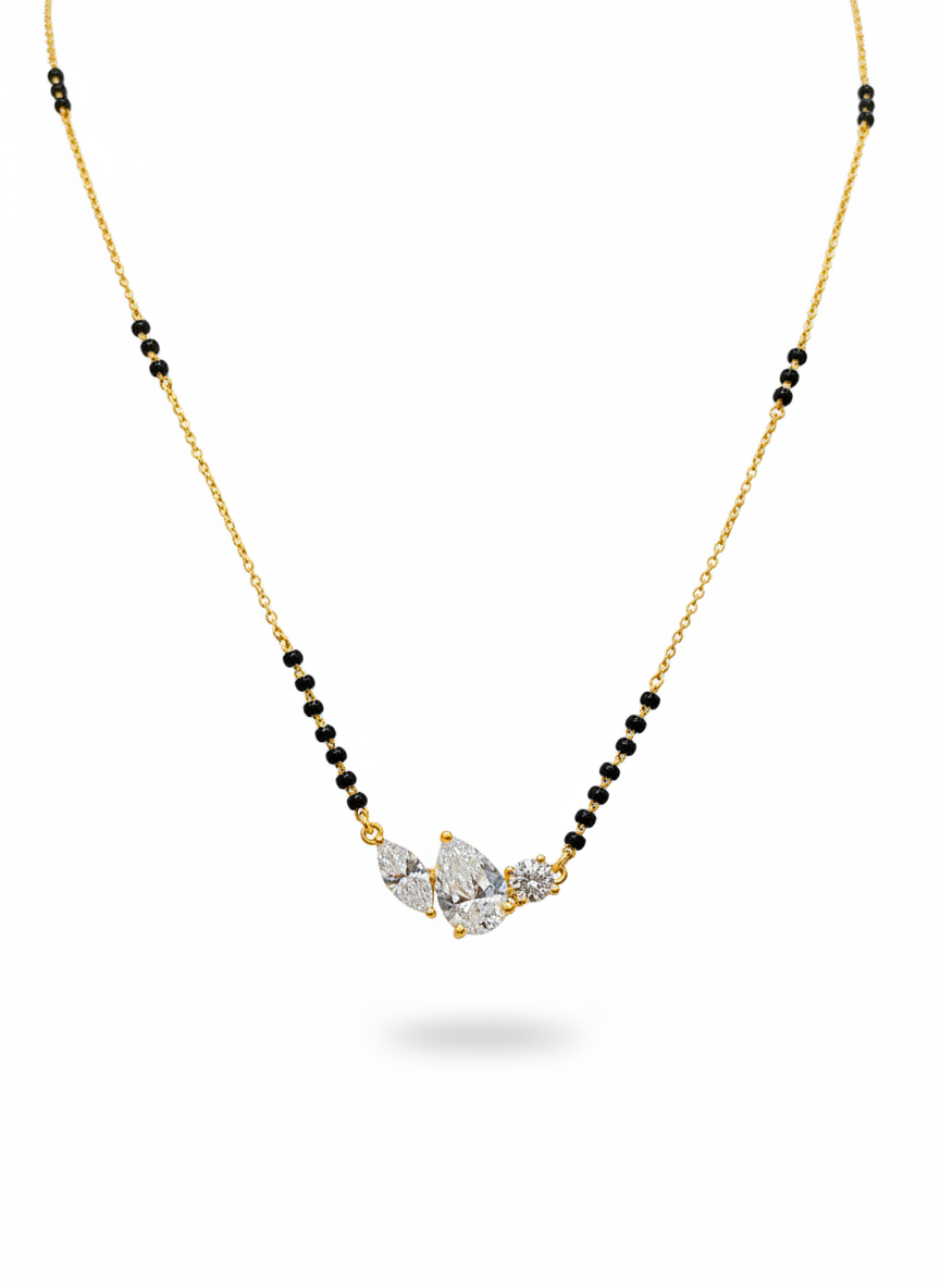 Hollow Trace Pear Lab Diamond Mangalsutra in 18K Yellow Gold by Fiona Diamonds