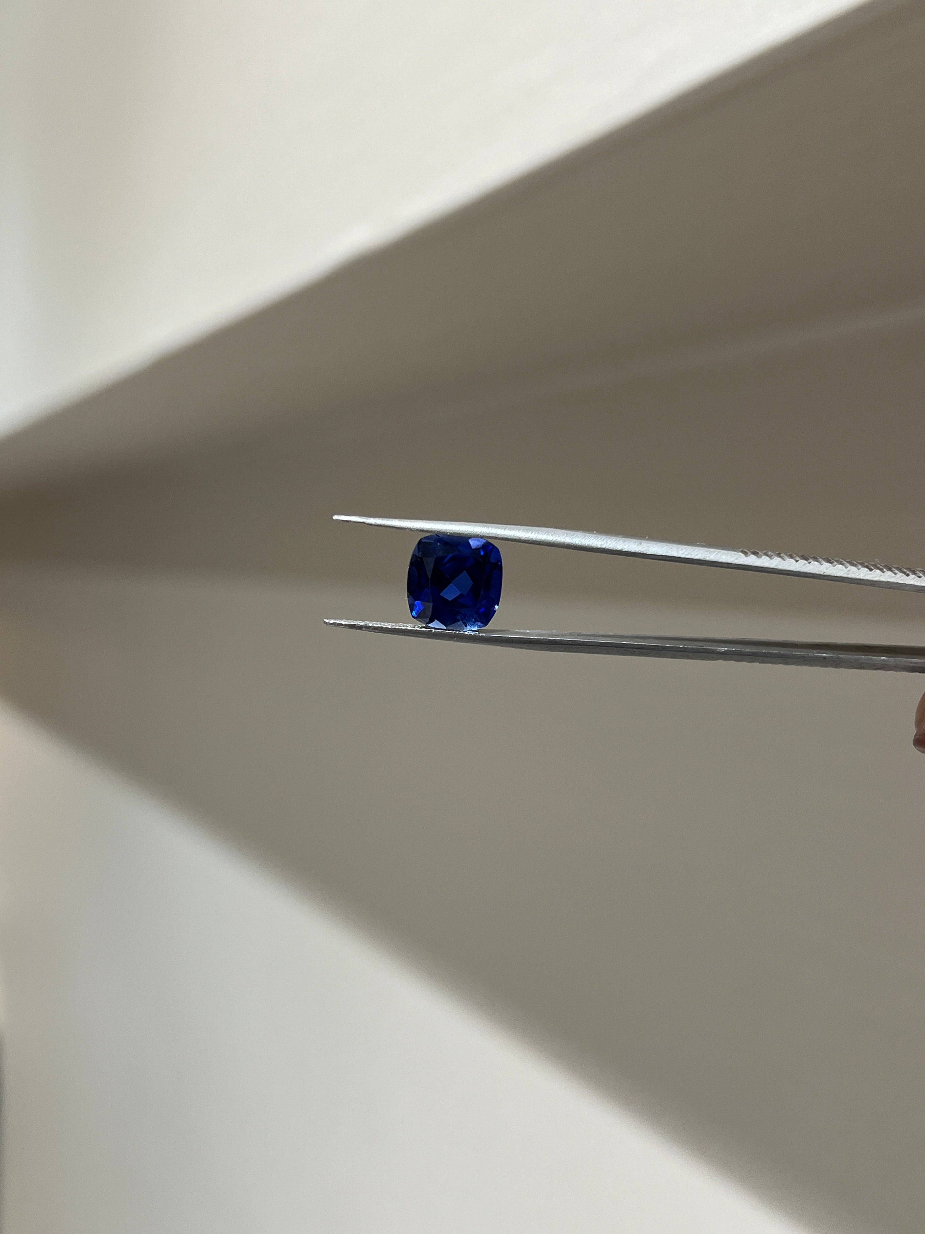 Lab Grown deep blue sapphire cushion Shape 6.16ct | Exquisite Gemstones - Fiona Diamonds - Fiona Diamonds