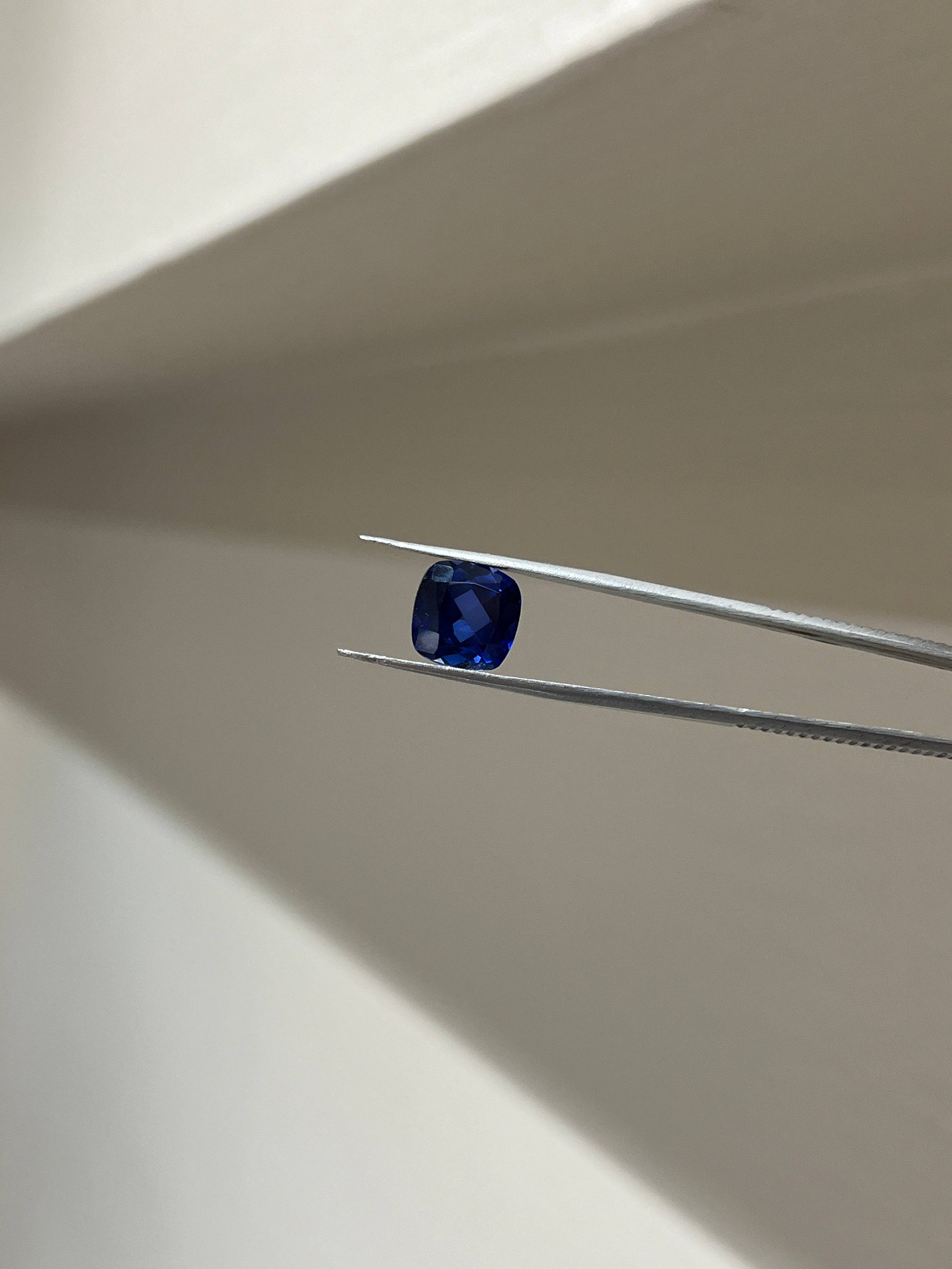Lab Grown deep blue sapphire cushion Shape 7.64ct | Exquisite Gemstones - Fiona Diamonds - Fiona Diamonds
