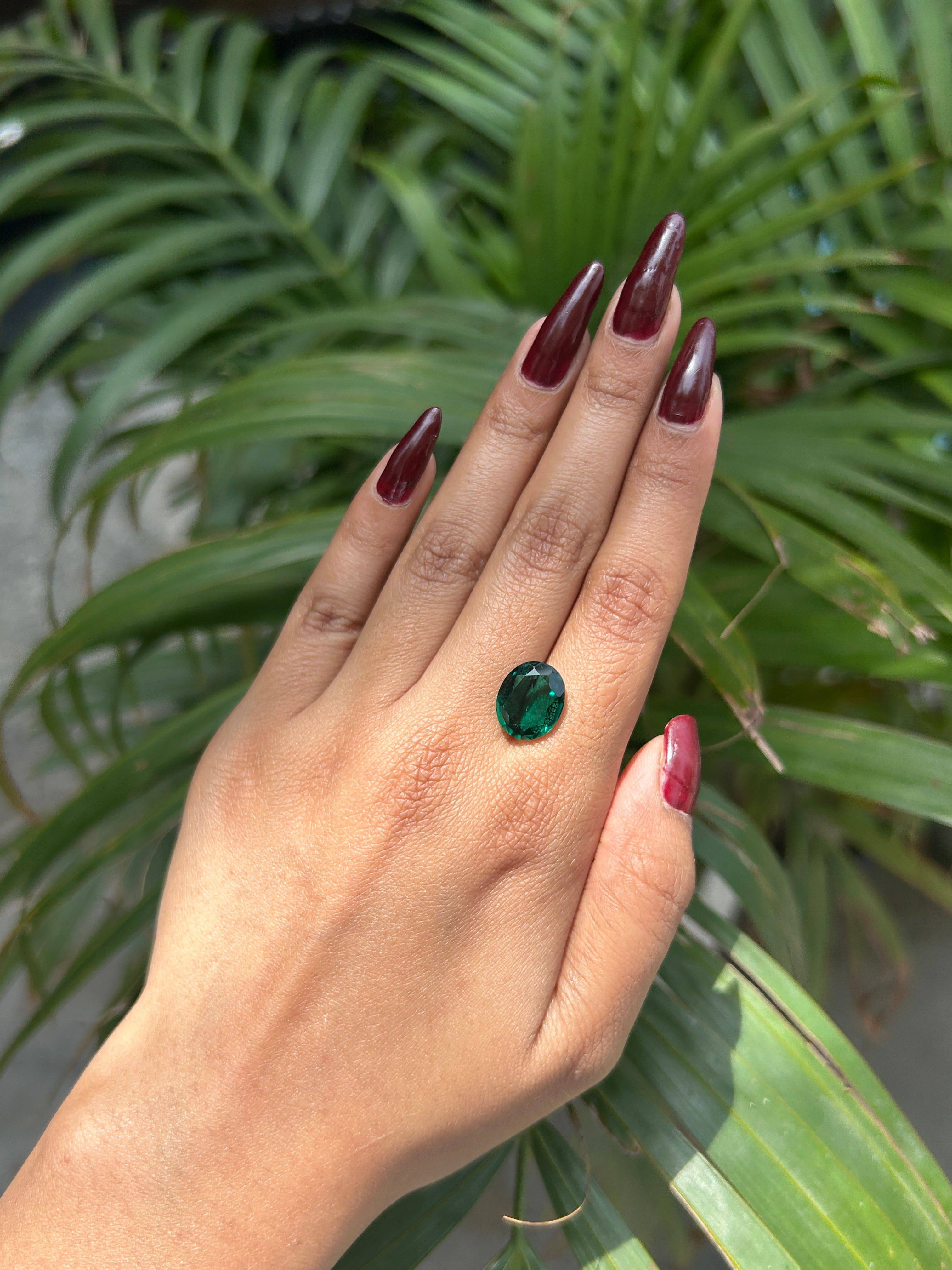 Lab Grown Zambian Emerald Oval Shape 3.83ct | Exquisite Gemstones - Fiona Diamonds - Fiona Diamonds