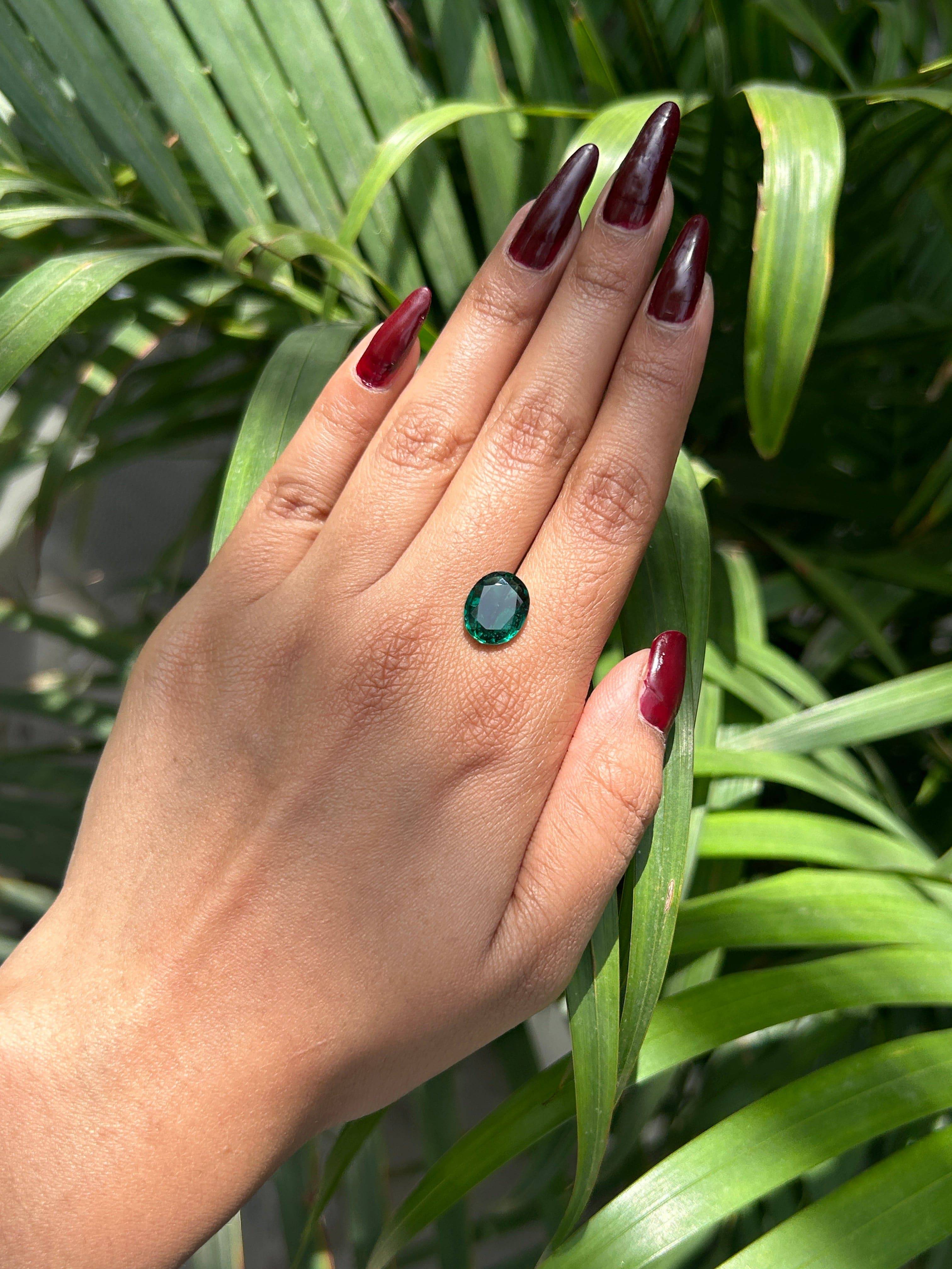 Lab Grown Zambian Emerald Oval Shape 3.2ct | Exquisite Gemstones - Fiona Diamonds - Fiona Diamonds