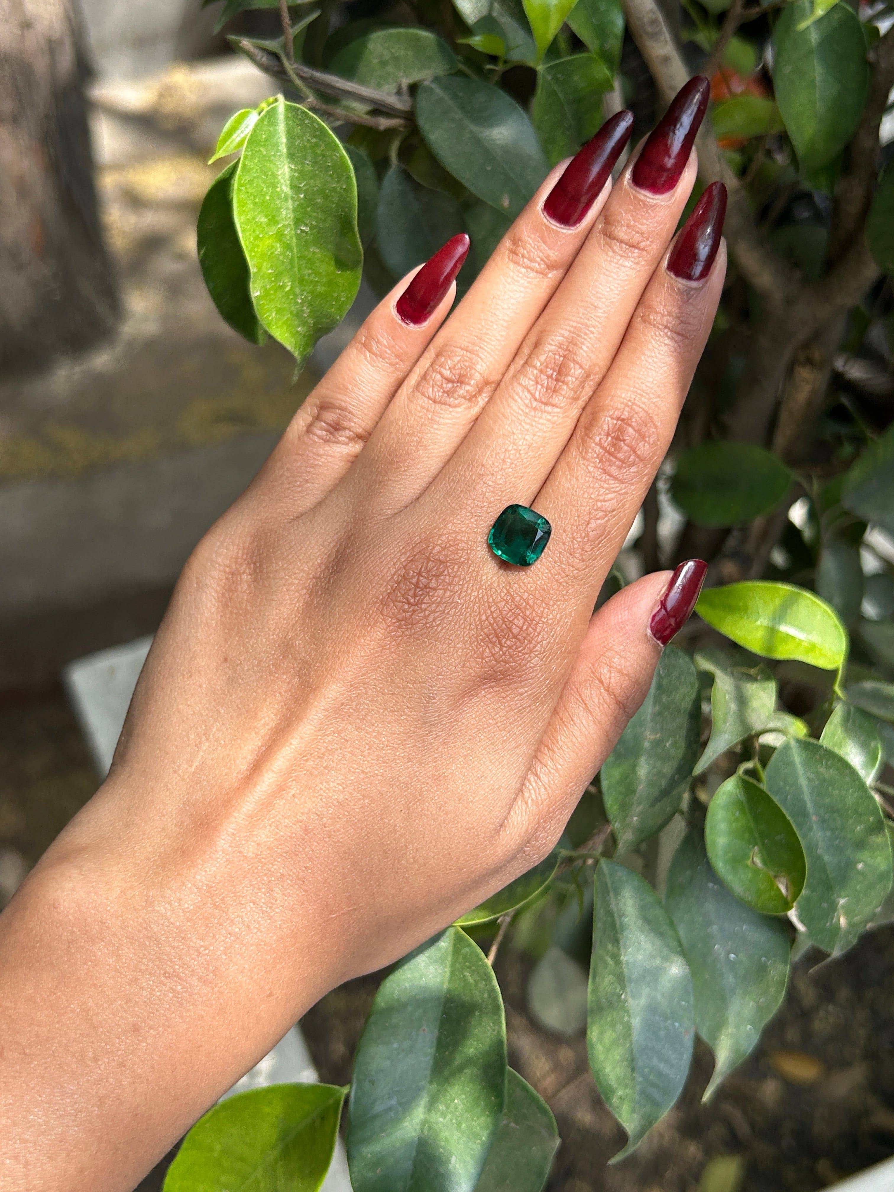 Lab Grown Zambian Emerald Cusion Shape 2.76ct | Exquisite Gemstones - Fiona Diamonds - Fiona Diamonds