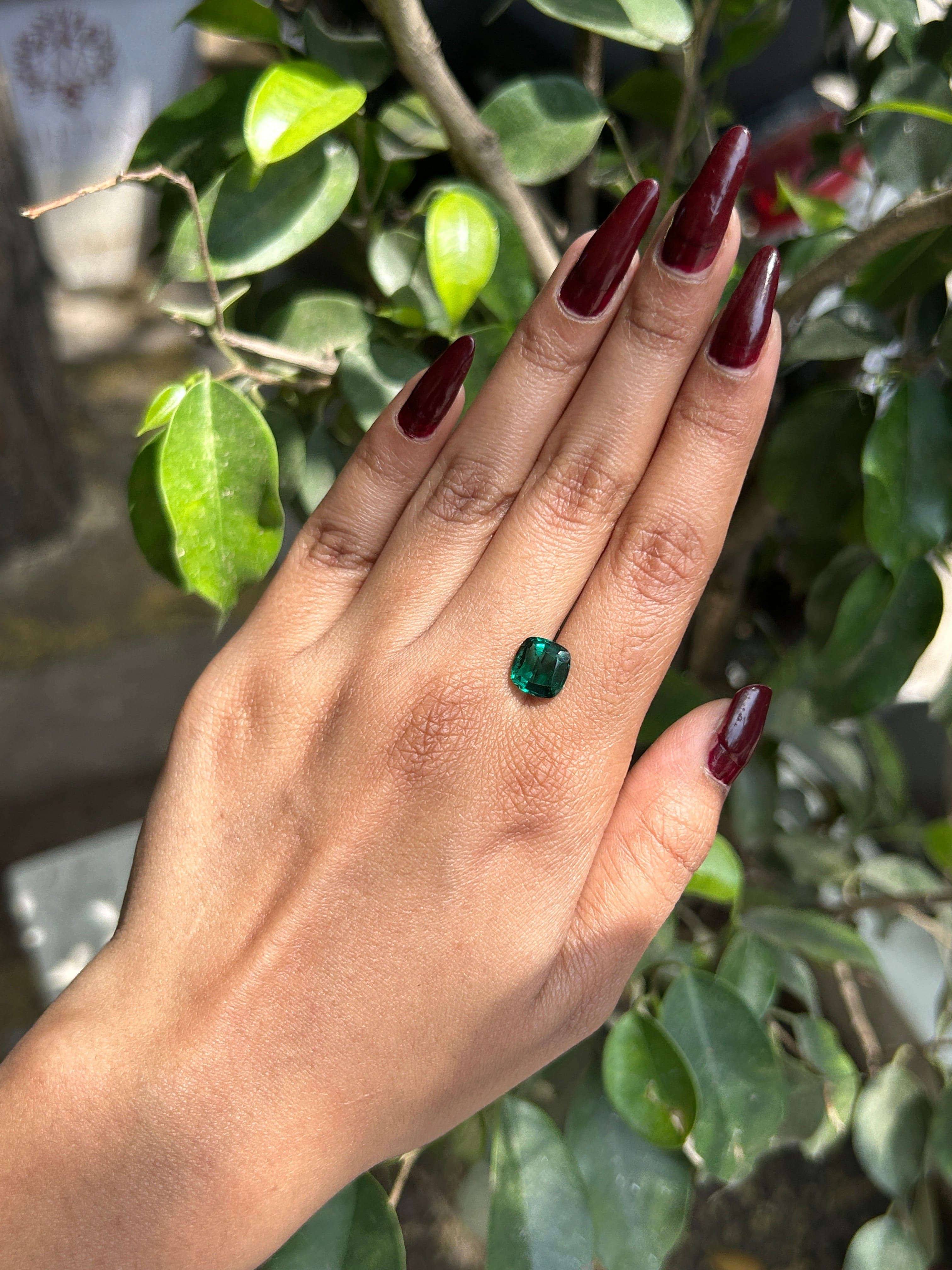 Lab Grown Zambian Emerald Cusion Shape 2.22ct | Exquisite Gemstones - Fiona Diamonds - Fiona Diamonds