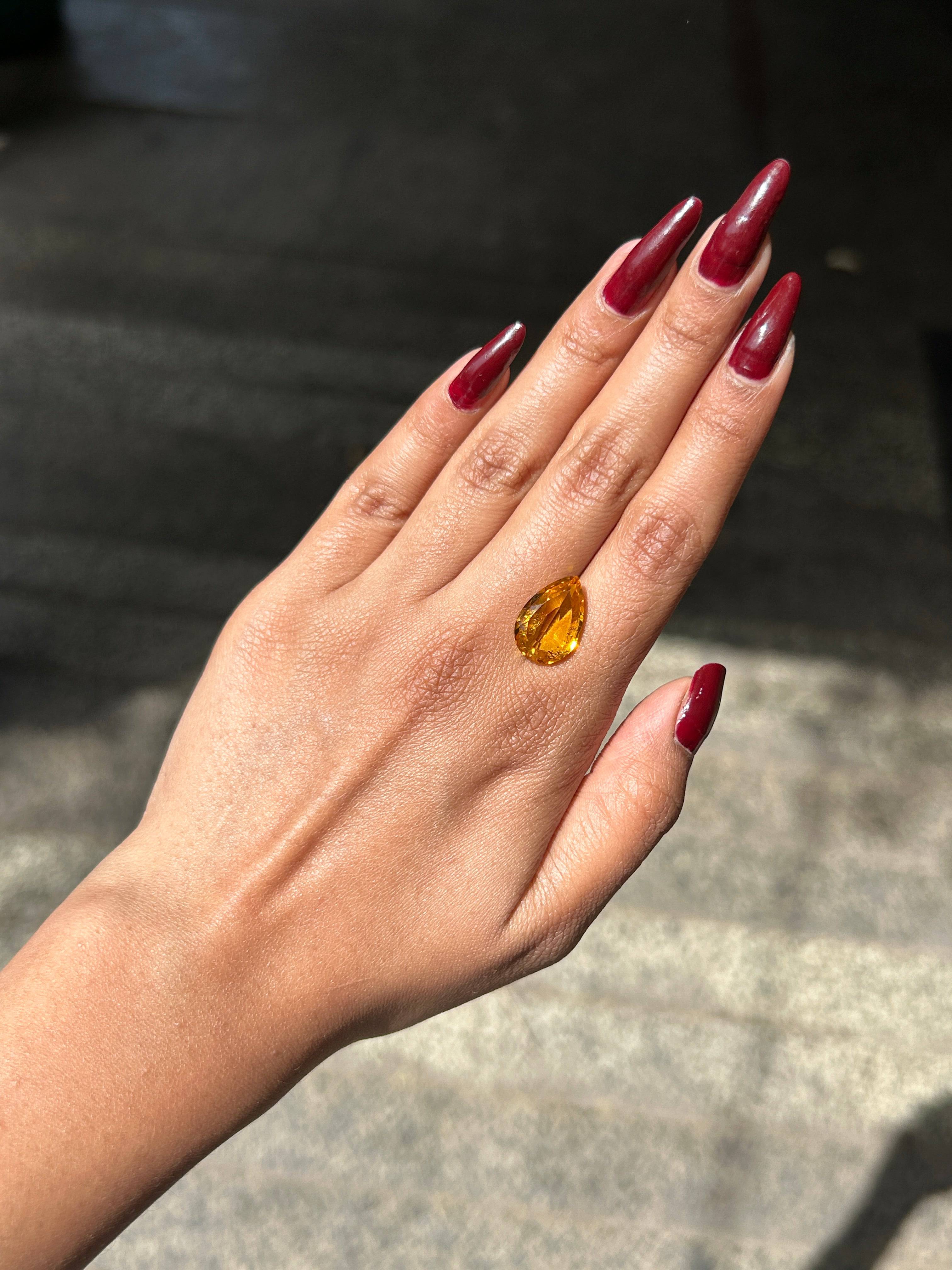 Lab Grown Yellow sapphire Pear Shape 7.42ct | Exquisite Gemstones - Fiona Diamonds - Fiona Diamonds
