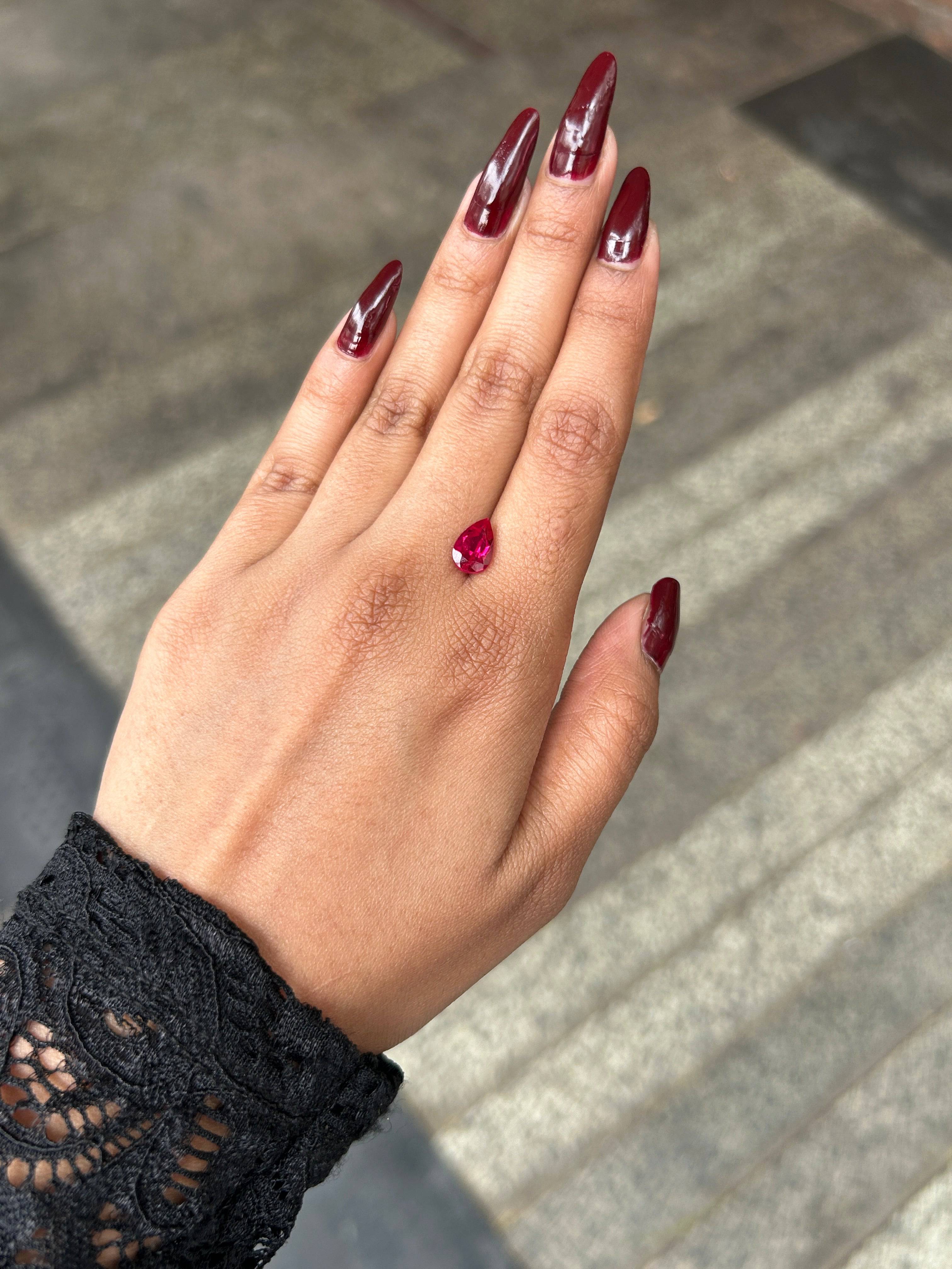 Color Lab Grown ruby pear Shape 1.88ct | Exquisite Gemstones - Fiona Diamonds - Fiona Diamonds