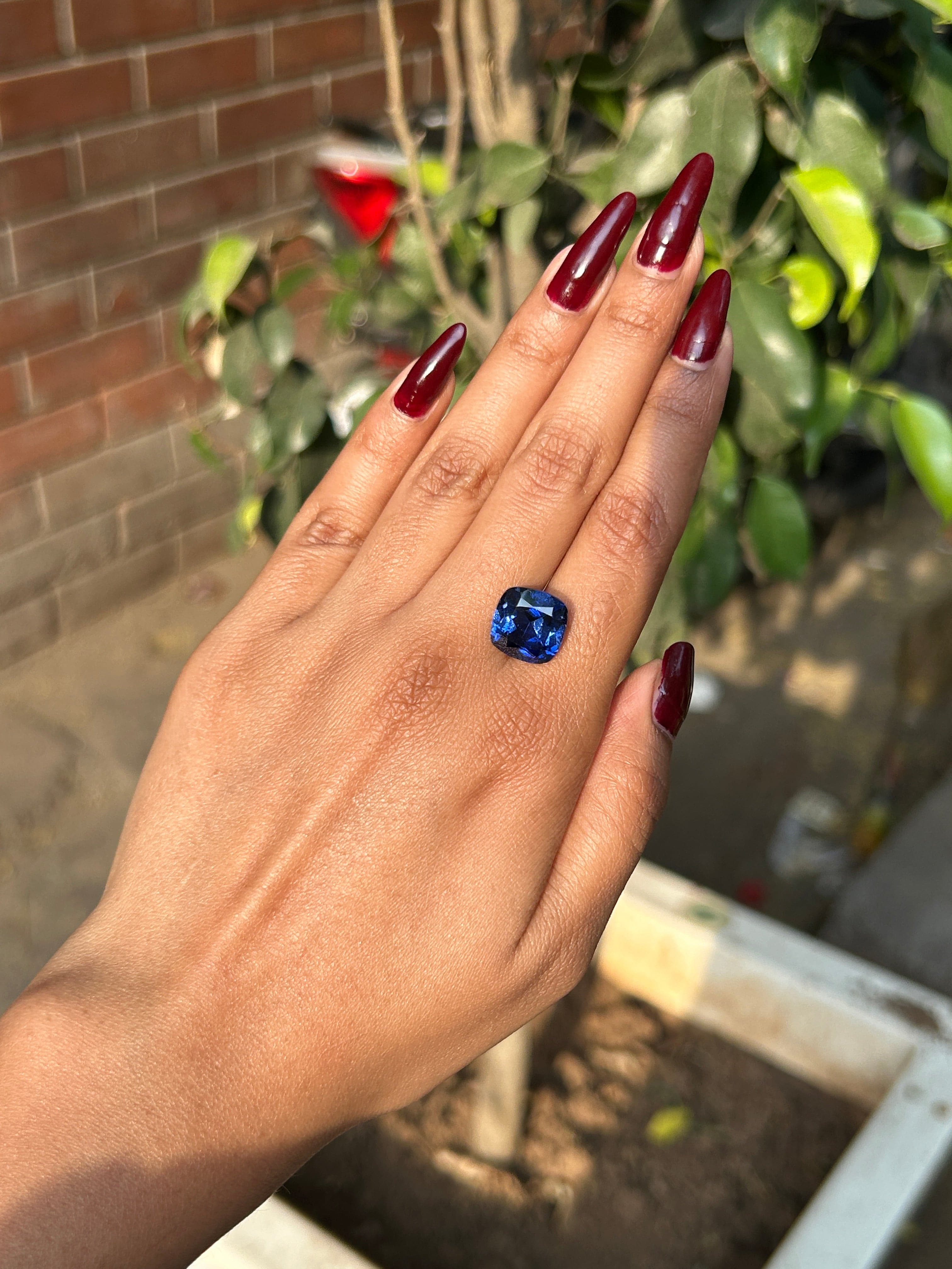 Lab Grown deep blue sapphire cushion Shape 7.64ct | Exquisite Gemstones - Fiona Diamonds - Fiona Diamonds