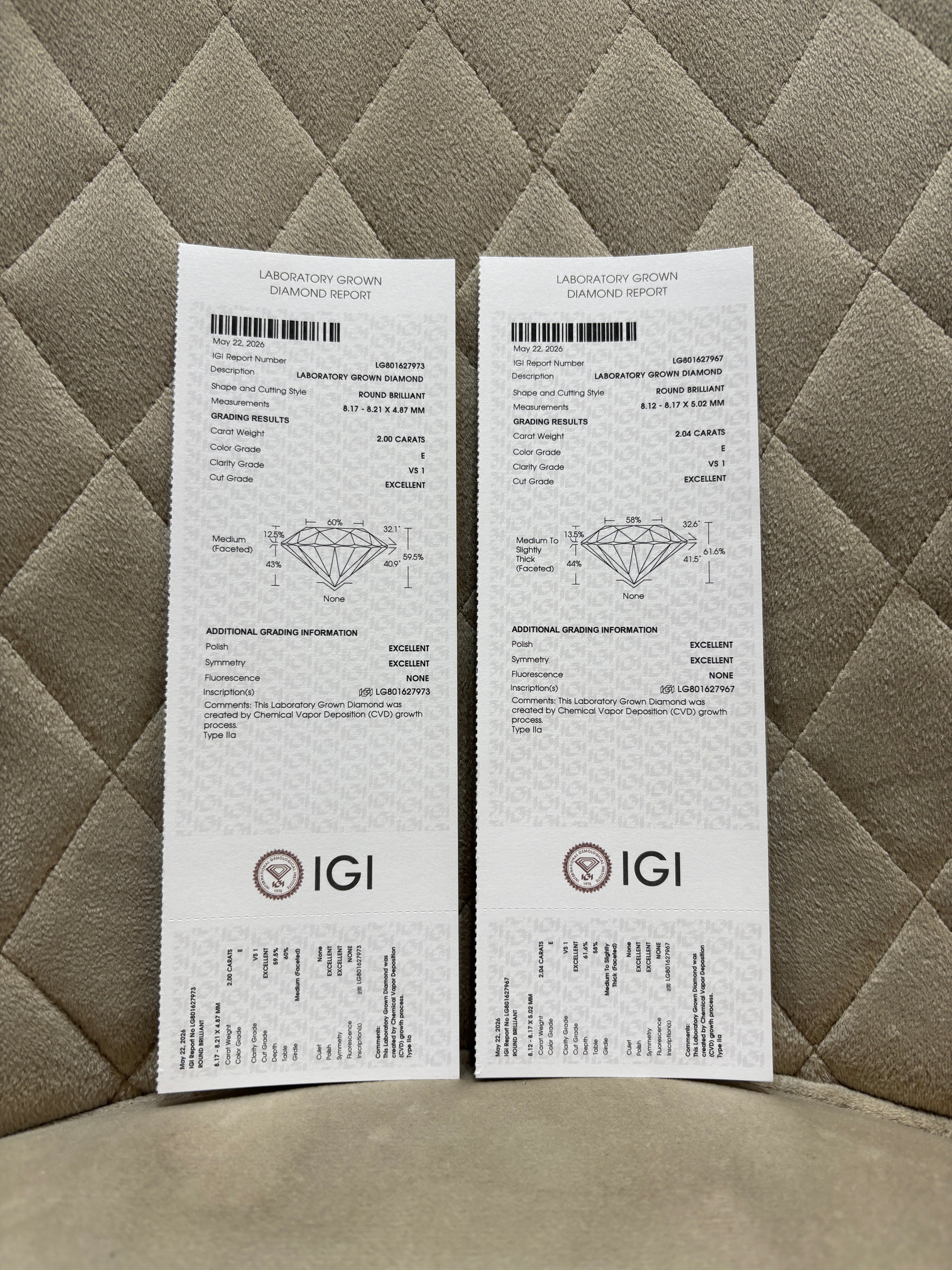 Irven Straex 2ct Each Round Lab Diamond Solitaire Stud Earrings