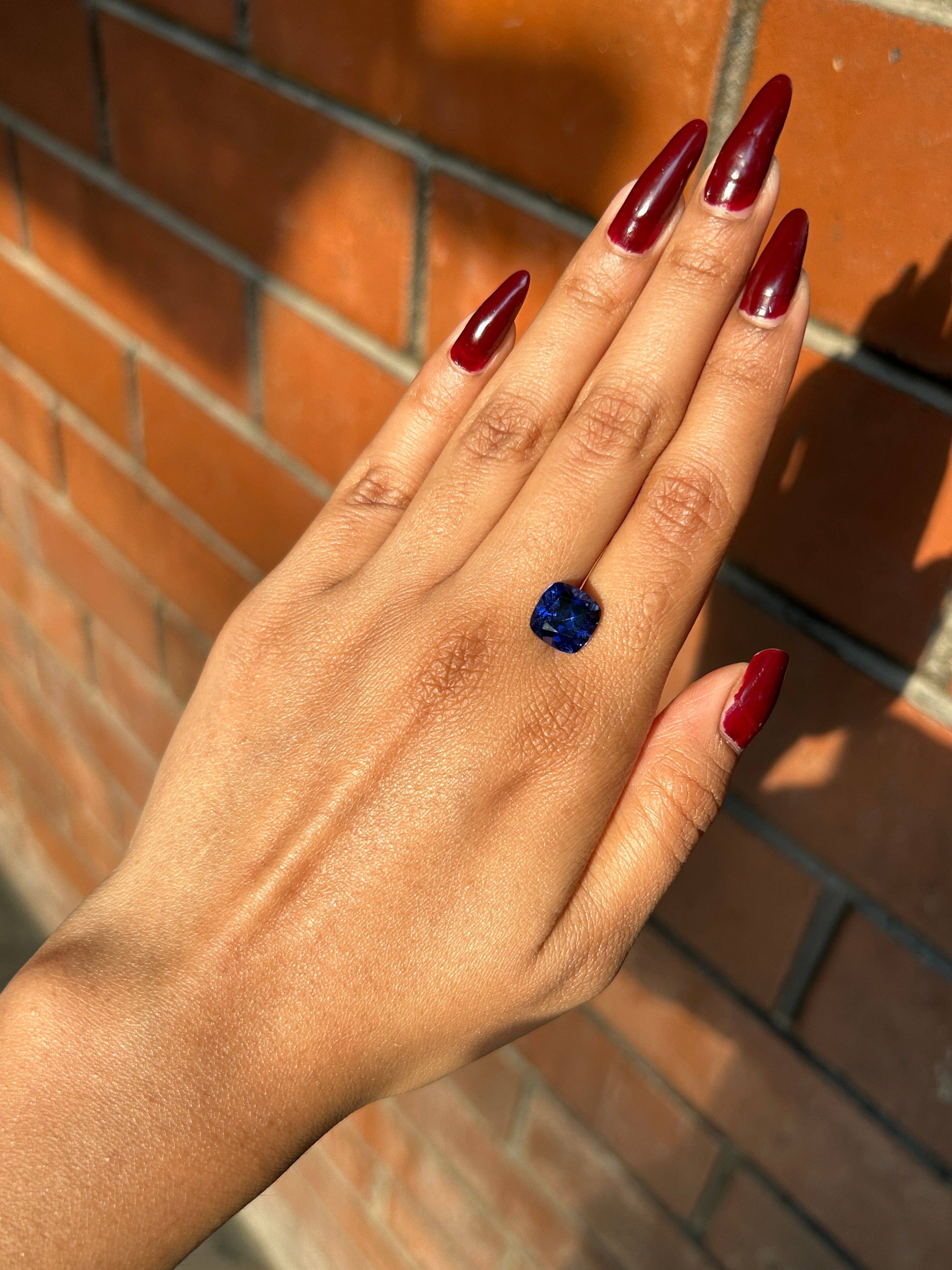 Lab Grown deep blue sapphire cushion Shape 4.53ct | Exquisite Gemstones - Fiona Diamonds - Fiona Diamonds