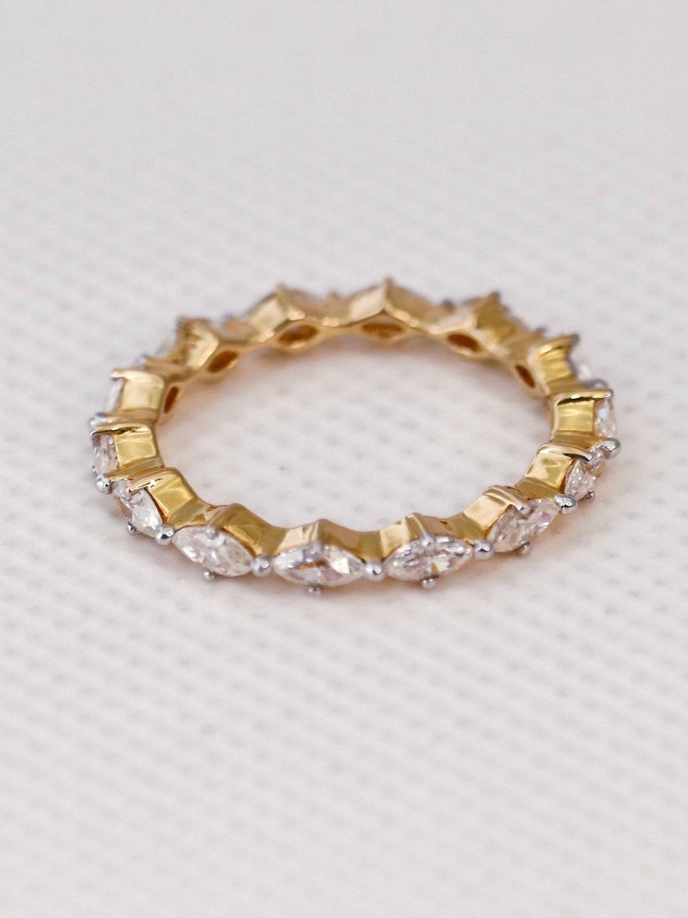 Fiona Diamonds Marvel Marquise Lab Diamond Eternity Ring in 14K Yellow Gold on hand